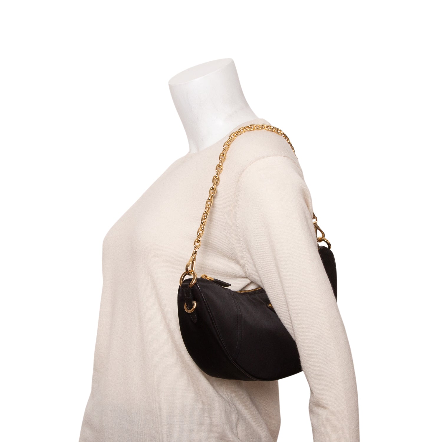 Prada Black Re-Nylon Demi-Lune Shoulder Bag w/ Straps