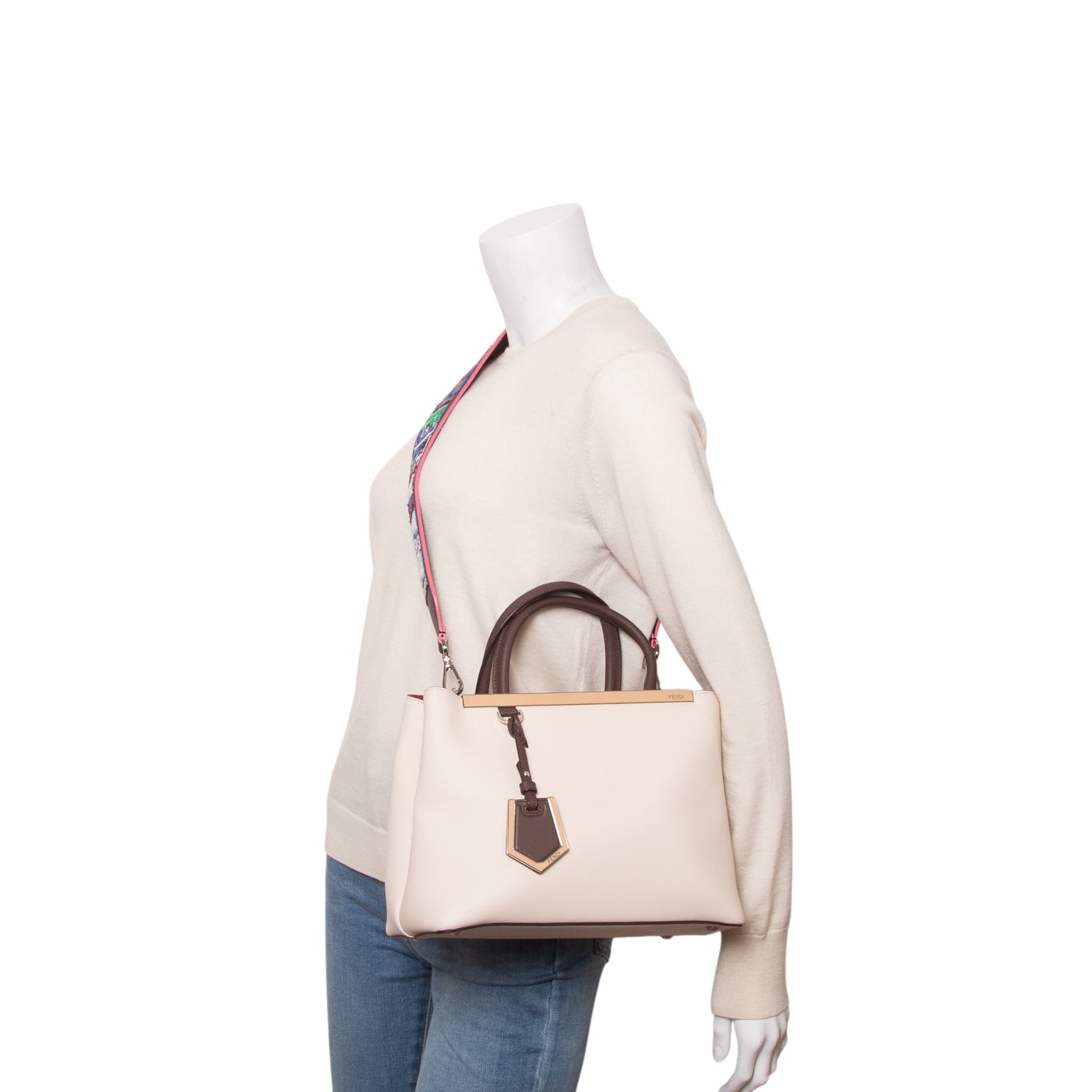 Fendi Creme Vitello Elite Leather Petite 2Jours Tote w/ Straps