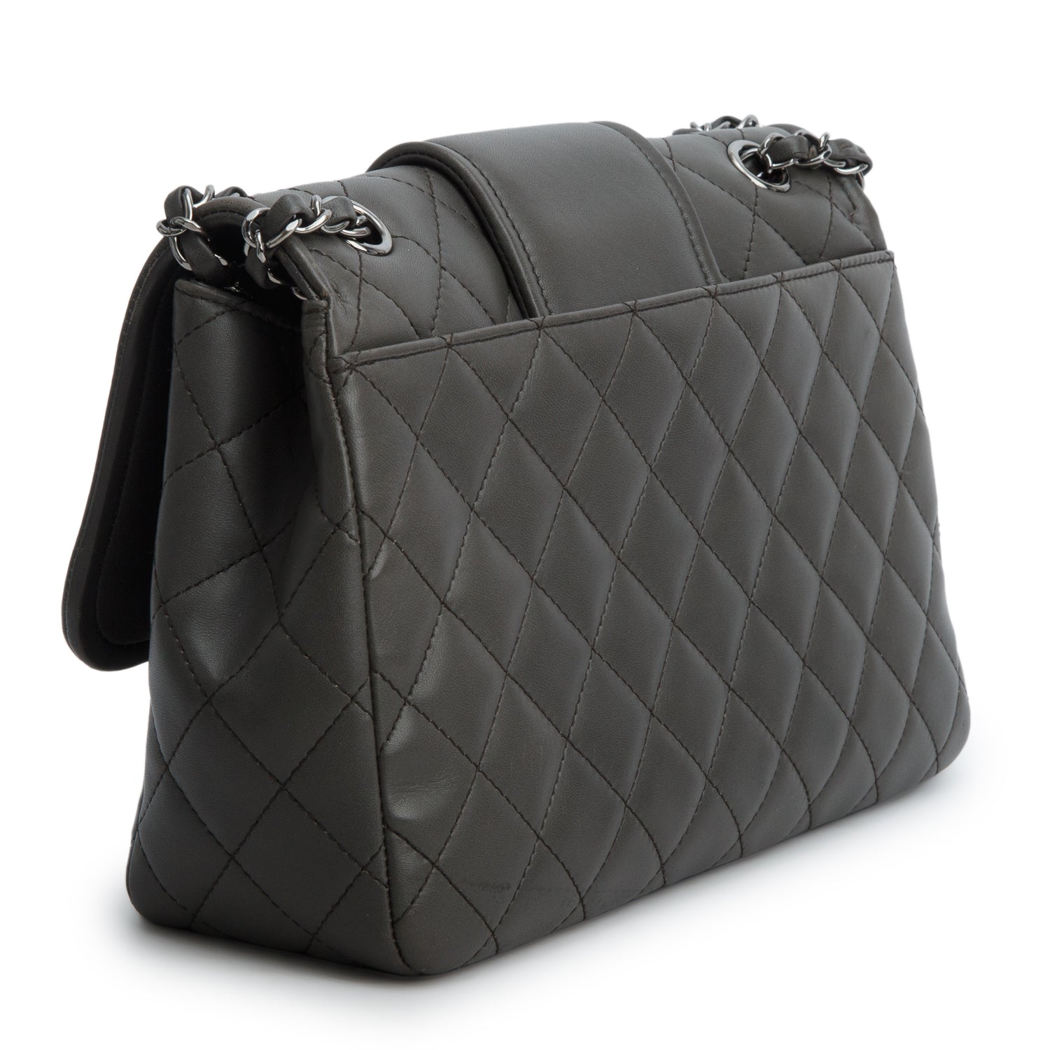 Chanel Grey Lambskin Quilted Elementary Chic Flap Bag w/ Authenticity Card