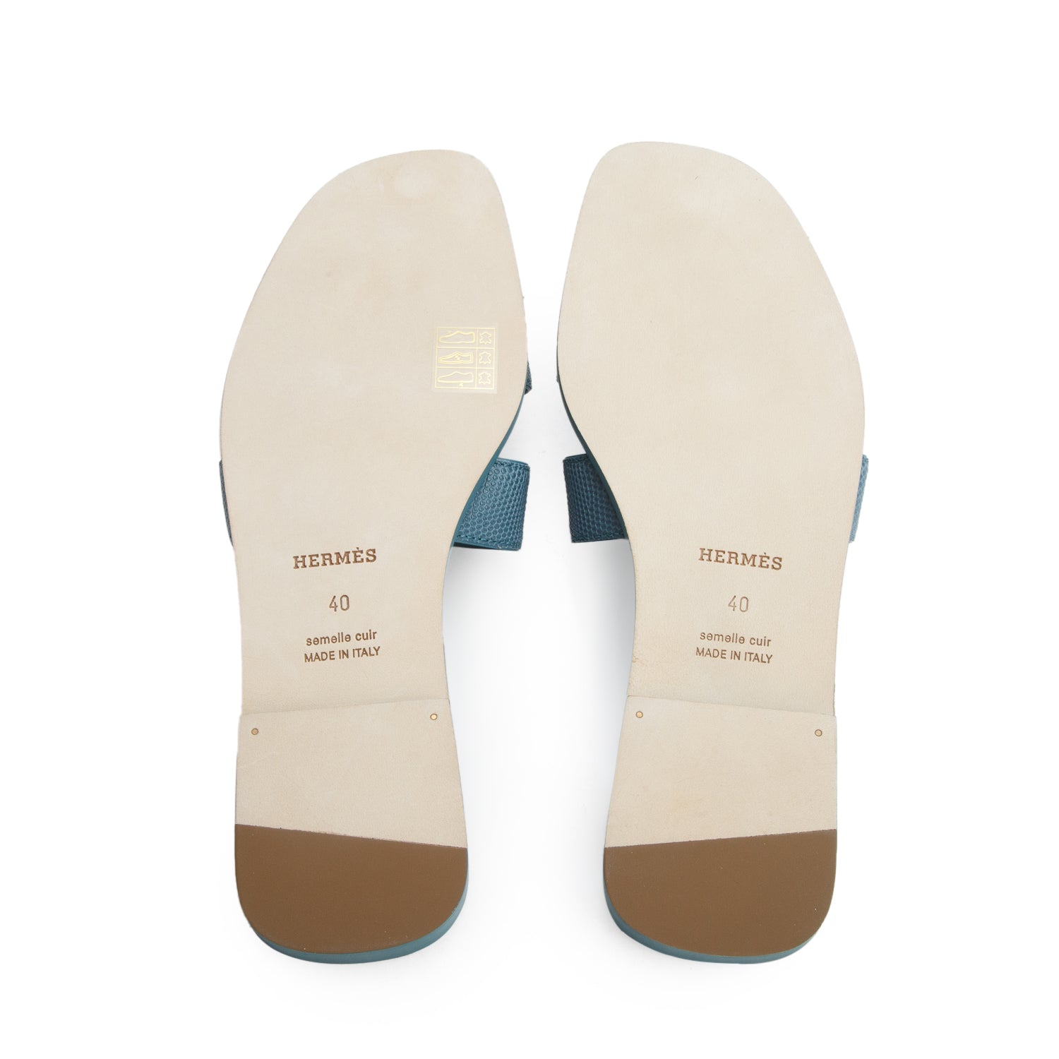 Hermes Bleu Paon Shiny Java Lizard Oran Sandals, Size 40 w/ Women's Box