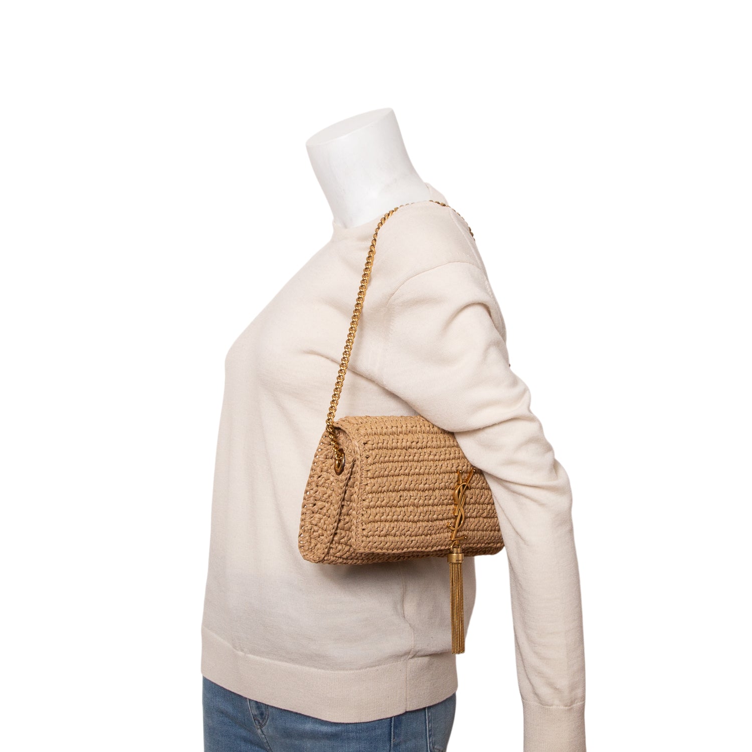 Saint Laurent 2025 Raffia Monogram Tassel Kate 99 w/ Straps