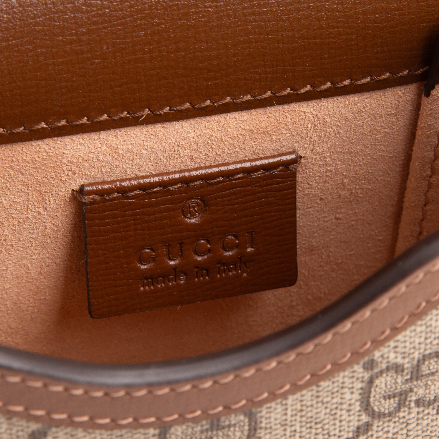 Gucci Brown GG Supreme Monogram Mini Horsebit 1955 Crossbody Bag w/ Box