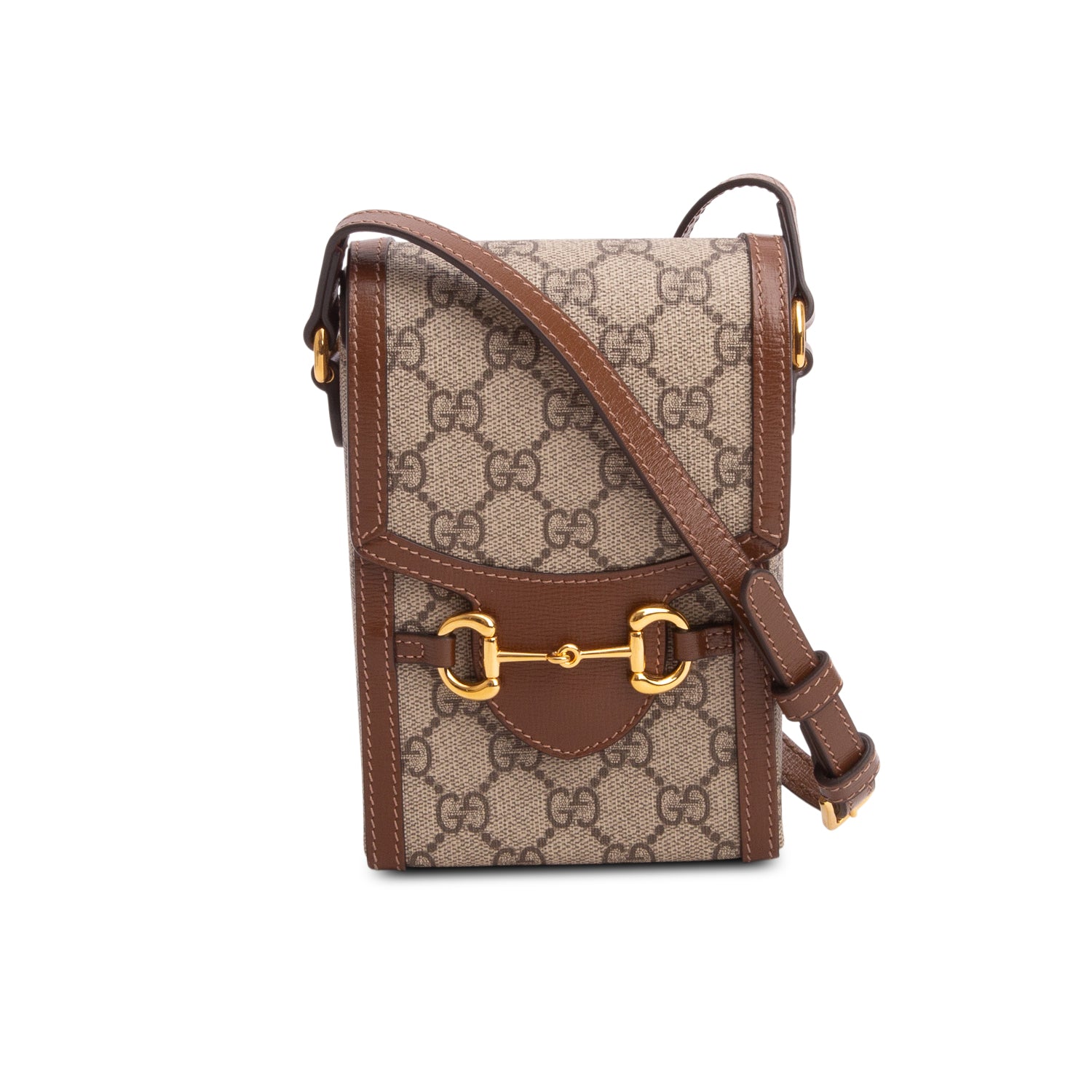 Gucci Brown GG Supreme Monogram Mini Horsebit 1955 Crossbody Bag w/ Box