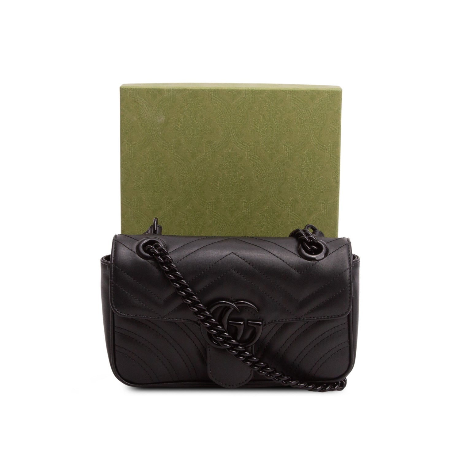 Gucci Black GG Marmont Matelasse Monochrome Small Shoulder Bag w/ Box