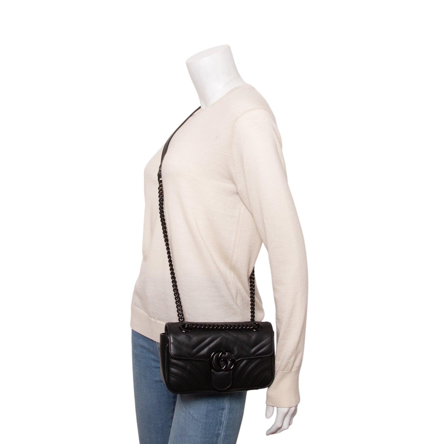 Gucci Black GG Marmont Matelasse Monochrome Small Shoulder Bag w/ Box