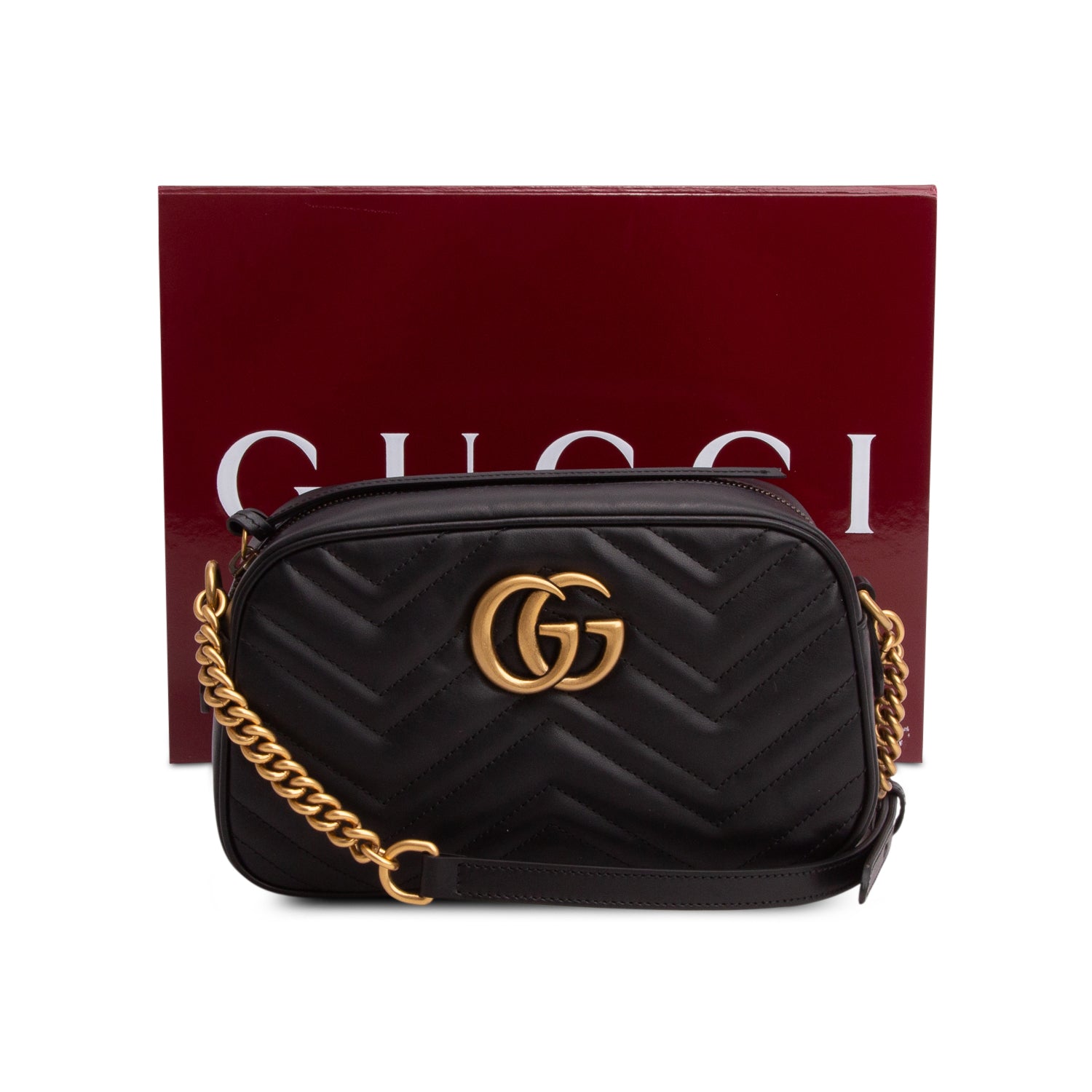 Gucci Black GG Marmont Matelasse Small Camera Bag w/ Box