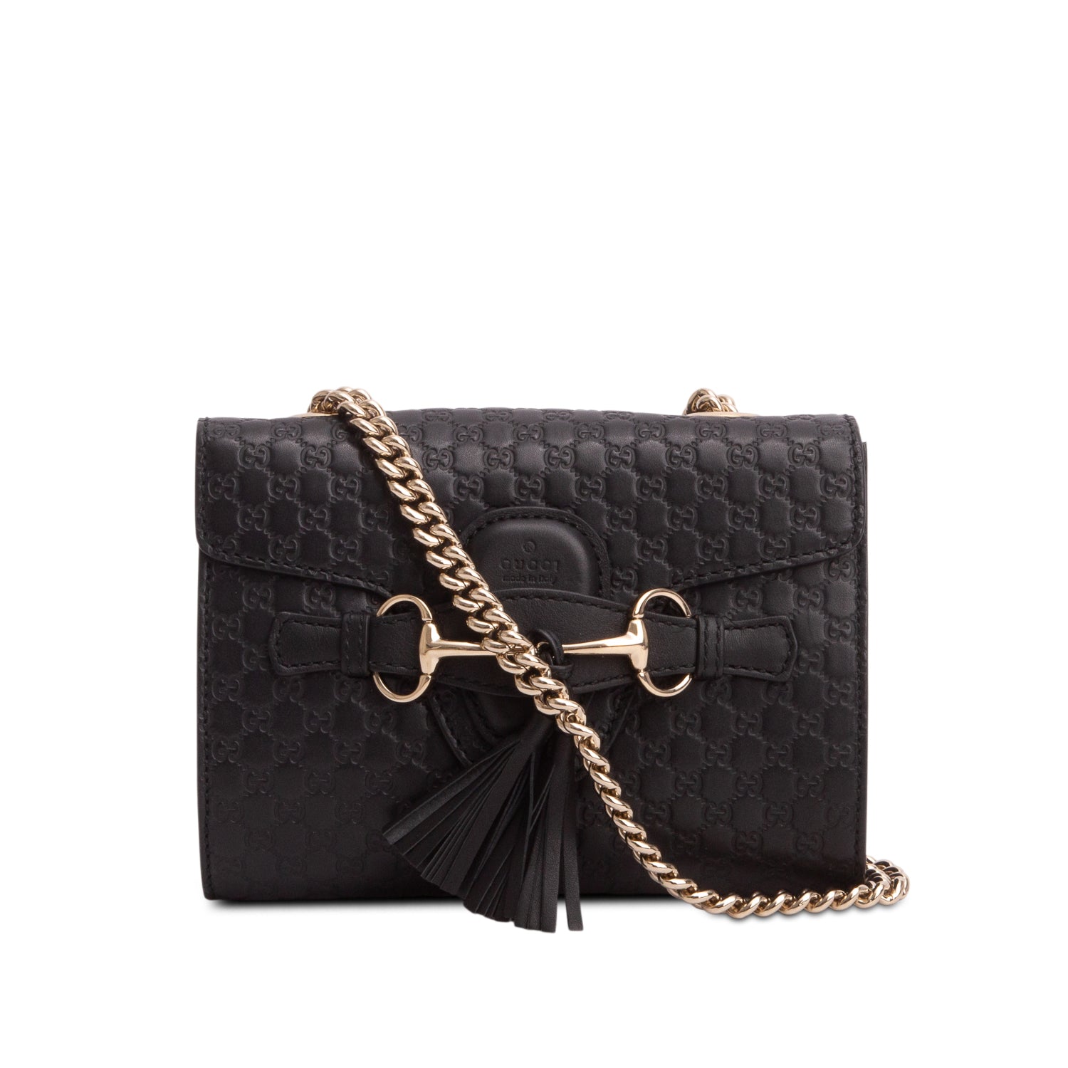 Gucci Black Leather Signature Mini Emily Horsebit Bag