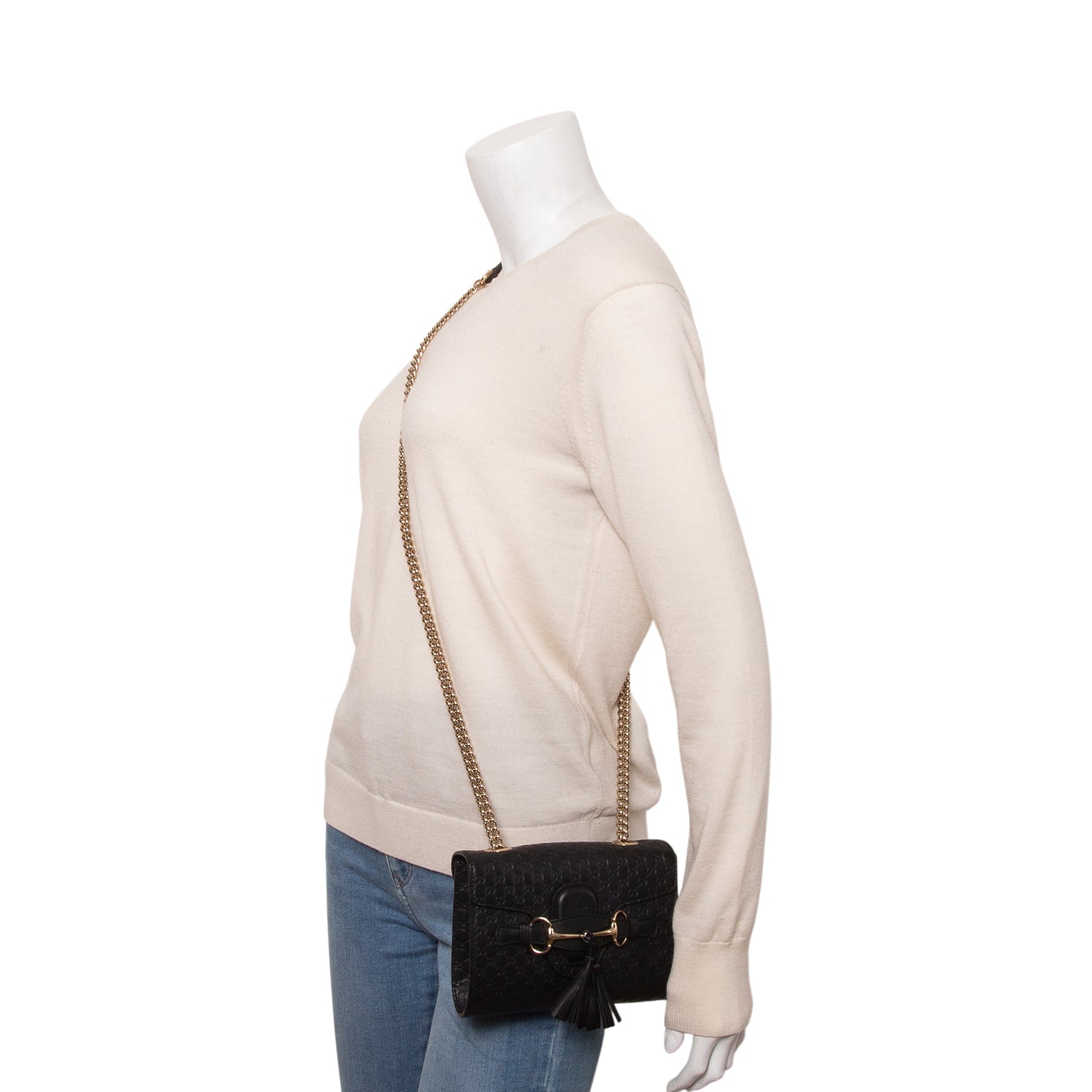 Gucci Black Leather Signature Mini Emily Horsebit Bag