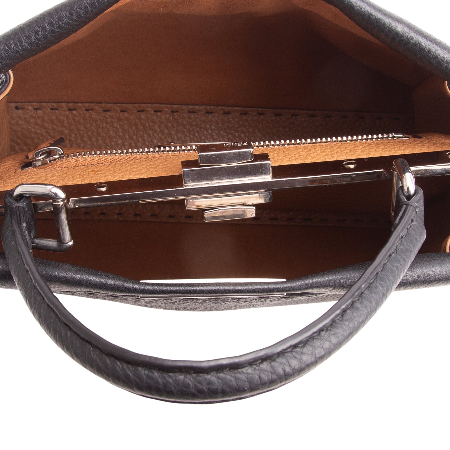 Fendi Black Cuioio Romano Selleria Medium Peekaboo Iconic Satchel w/ Strap