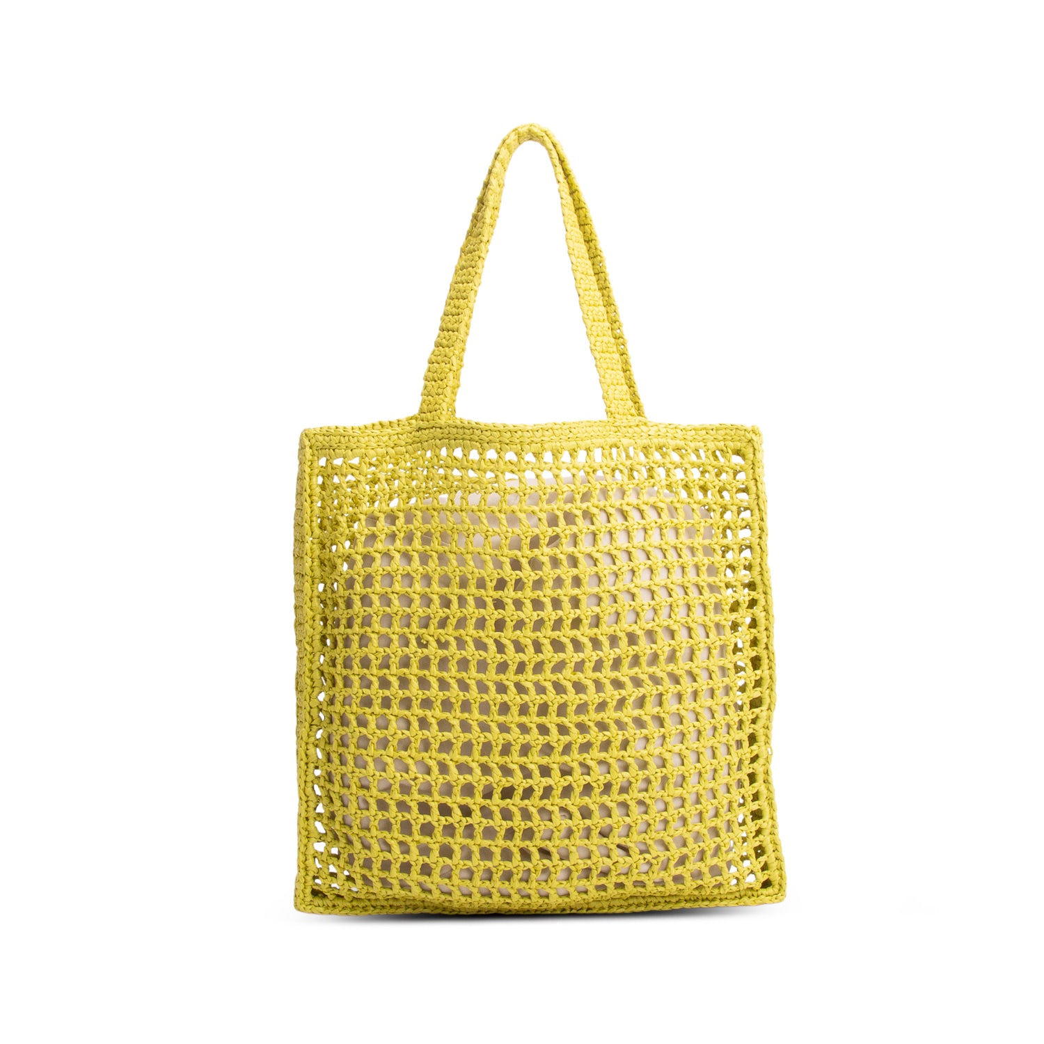 Prada Yellow Raffia Crochet Logo Embroidered Tote Bag w/ Authenticity Card