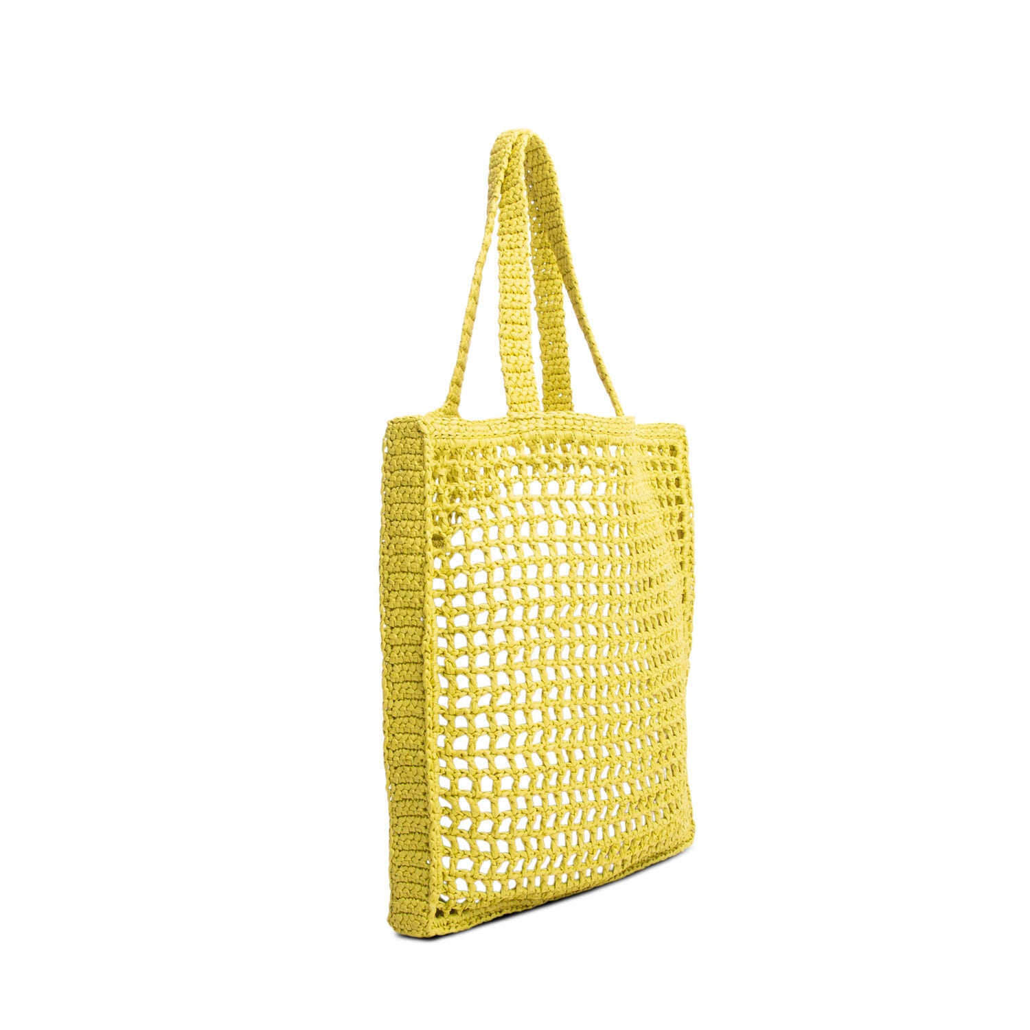 Prada Yellow Raffia Crochet Logo Embroidered Tote Bag w/ Authenticity Card