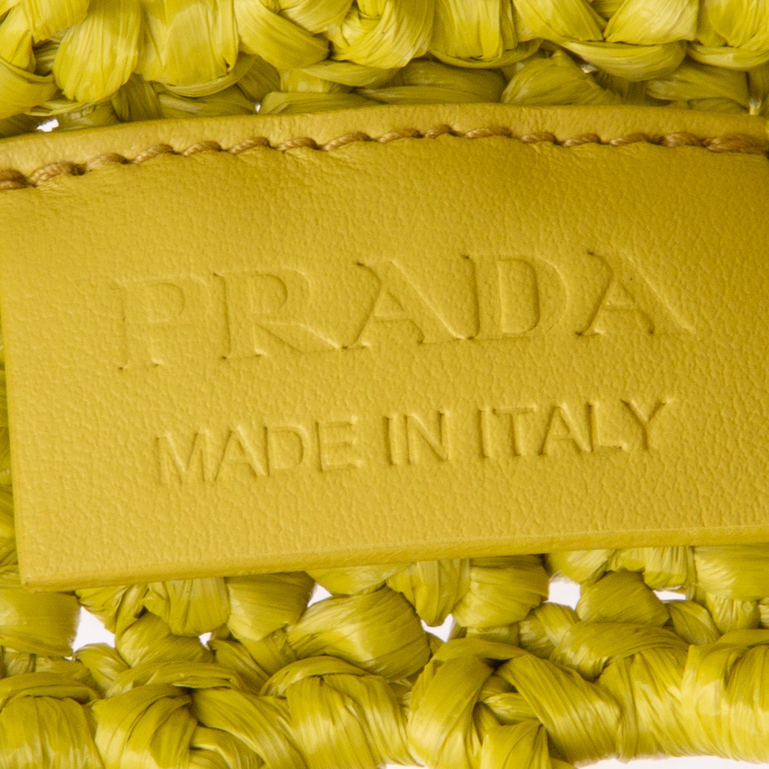 Prada Yellow Raffia Crochet Logo Embroidered Tote Bag w/ Authenticity Card