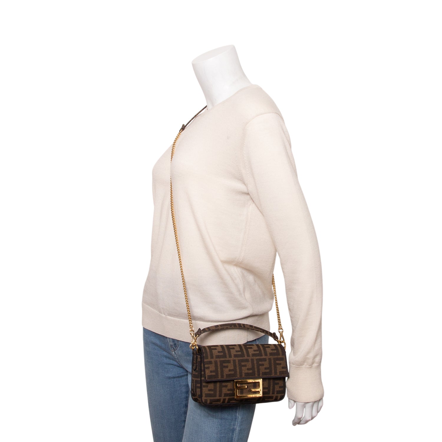Fendi Fabric Jacquard FF 1974 Mini Baguette w/ Straps