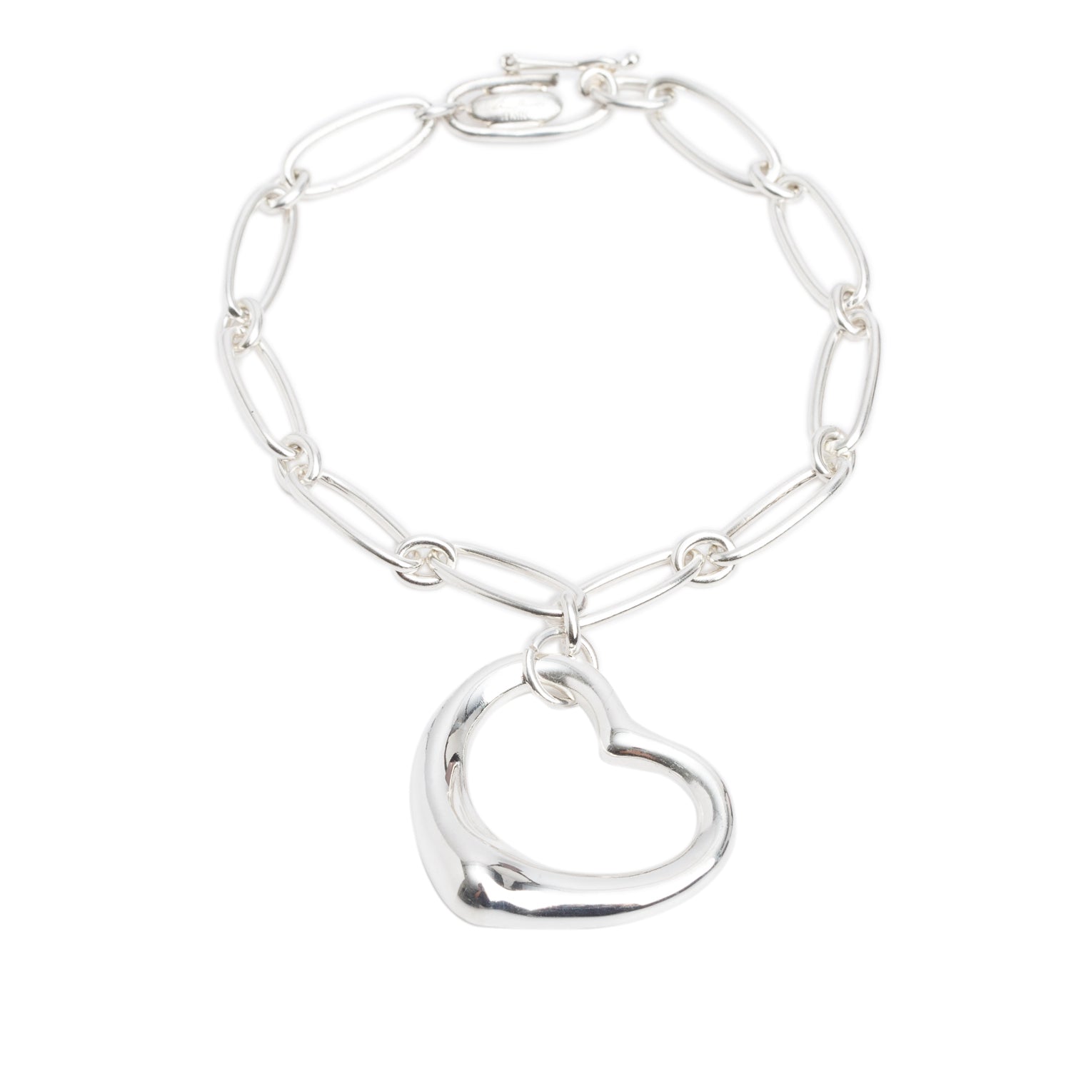 Tiffany & Co. Elsa Peretti Sterling Silver 27 MM Open Heart Charm Bracelet