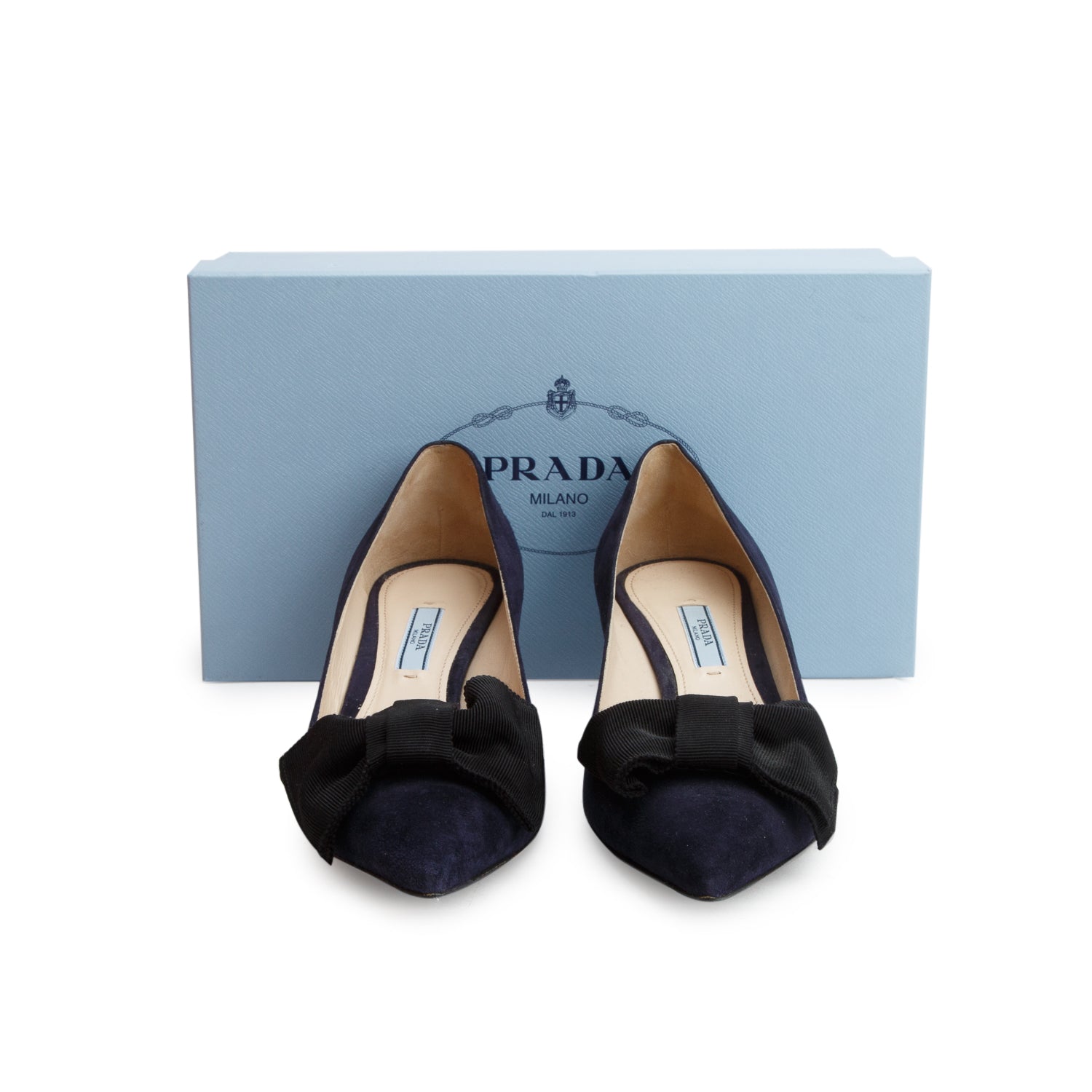 Prada Navy Suede Bow Pumps, Women's Size 40 w/ Box