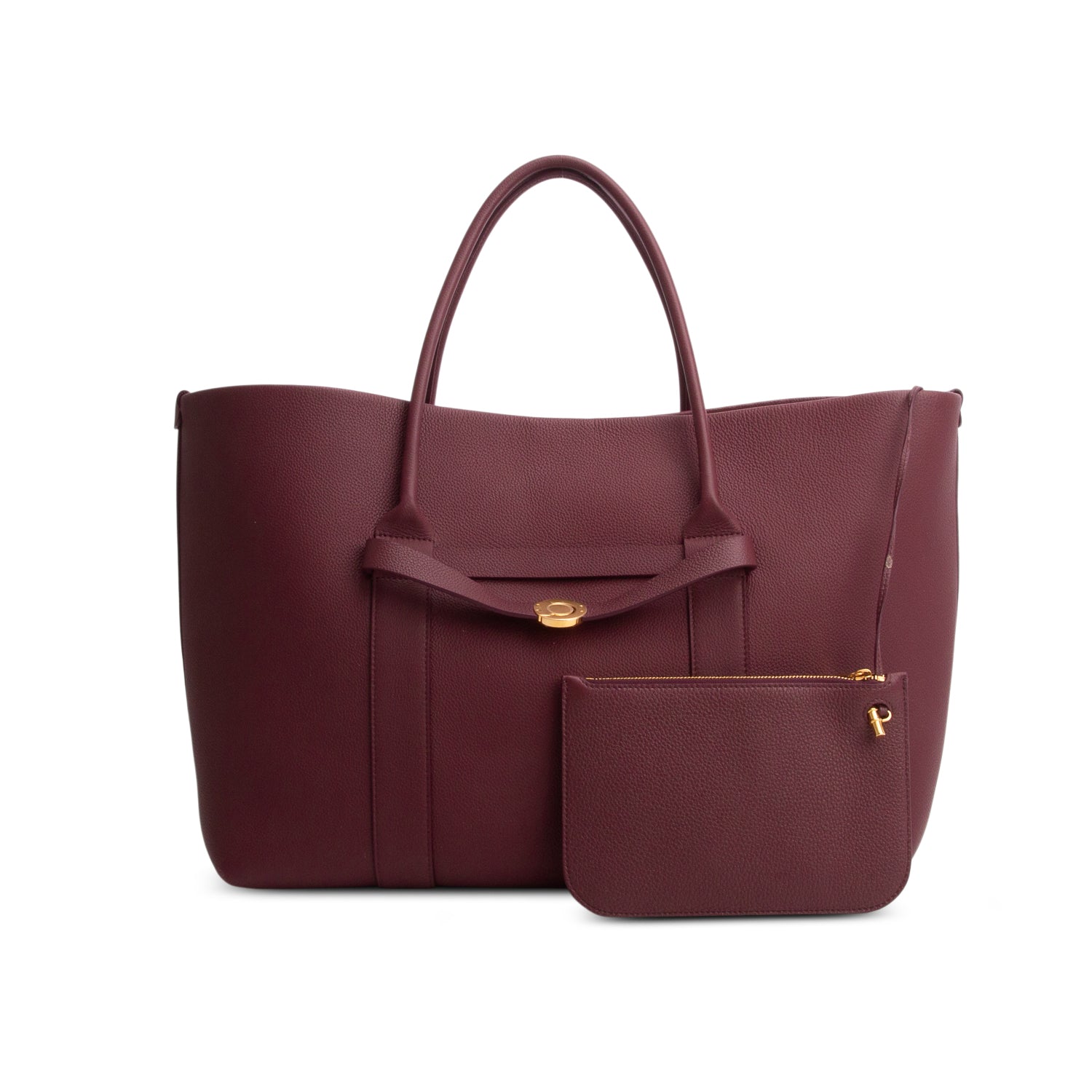 Loro Piana Burgundy Calfskin Ghiera Large Tote w/ Pouch