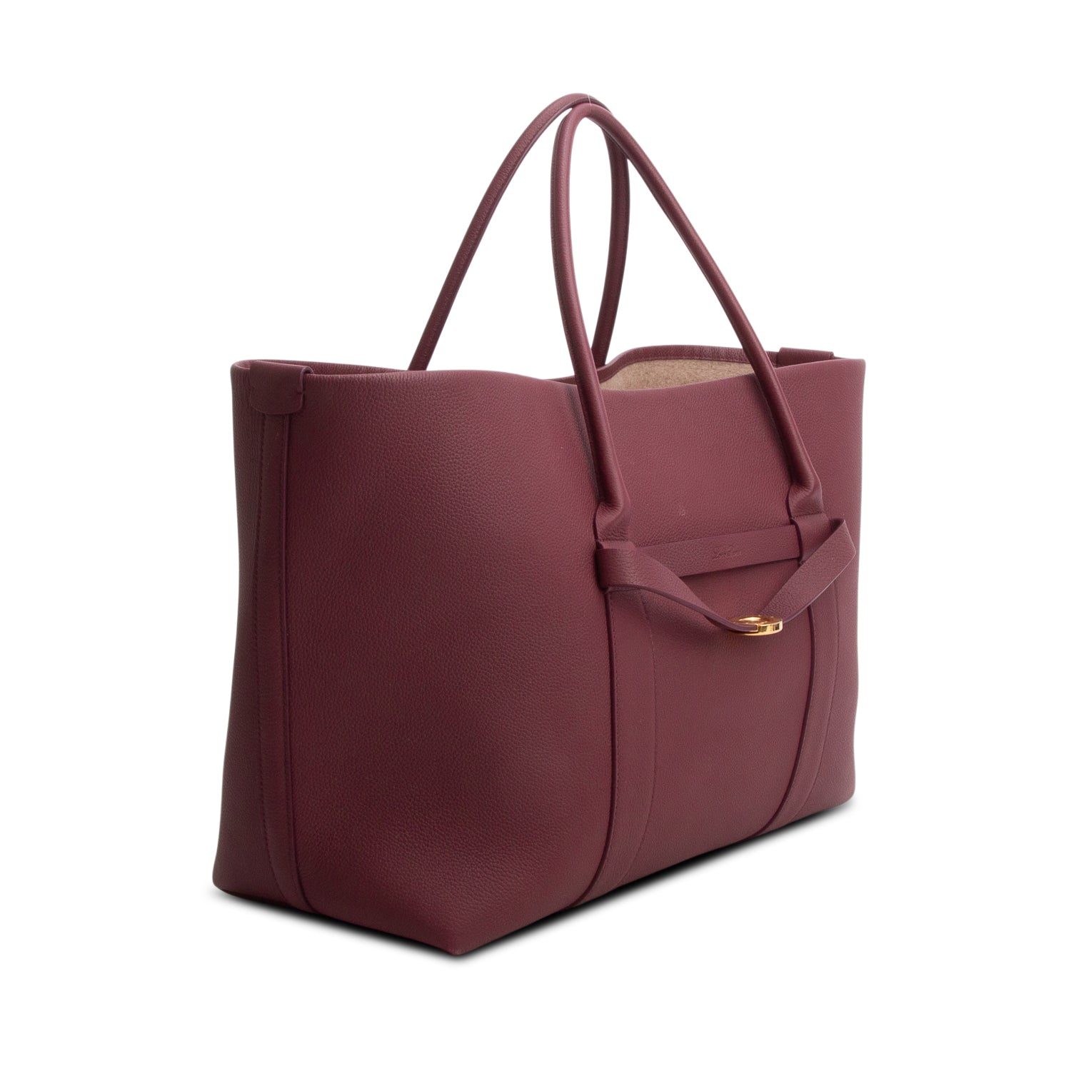Loro Piana Burgundy Calfskin Ghiera Large Tote w/ Pouch