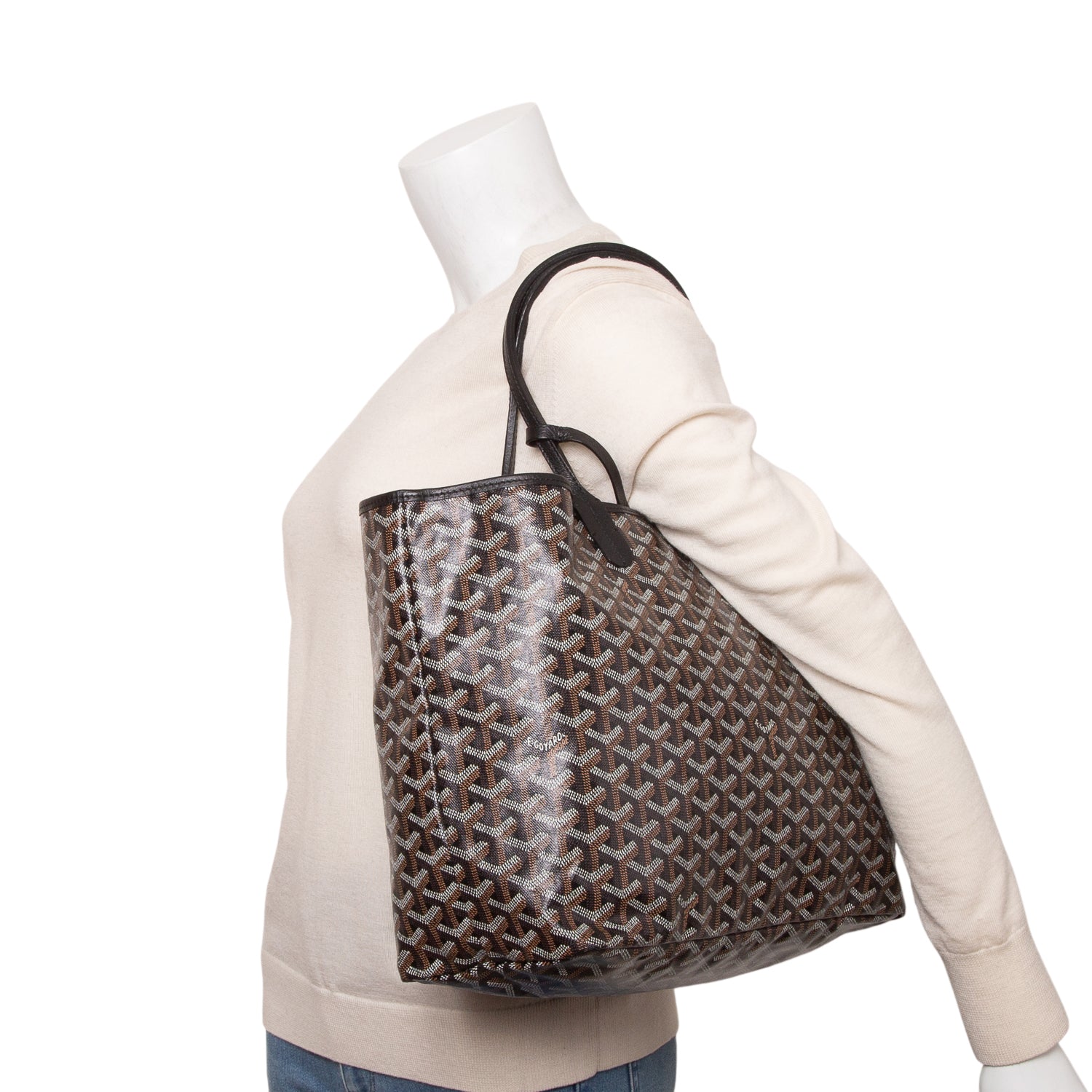 Goyard 2023 Black Goyardine Saint Louis PM Tote w/ Pouch