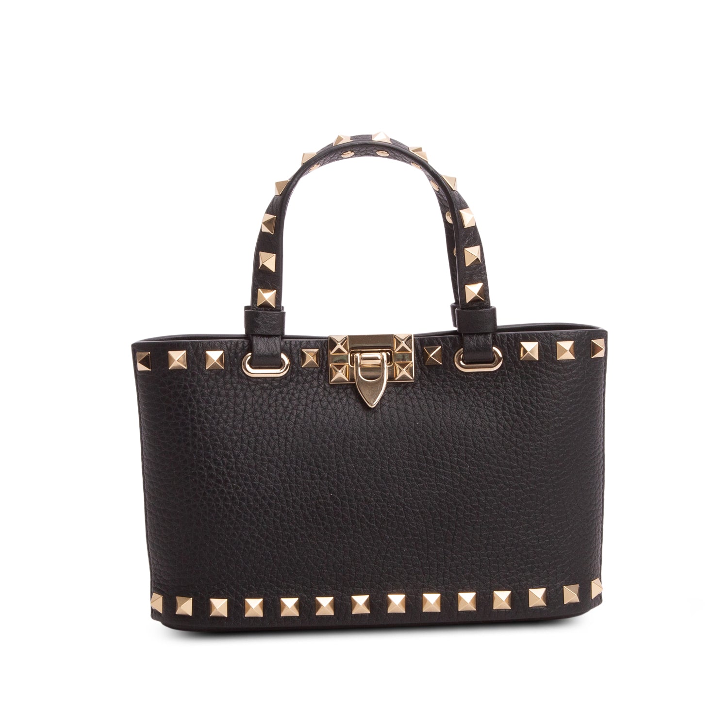 Valentino Black Grainy Calfskin Mini Rockstud Shopping Bag w/ Chain
