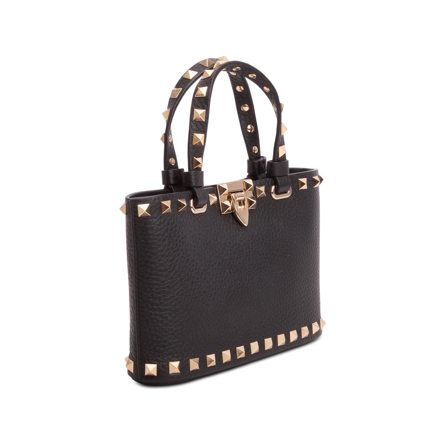 Valentino Black Grainy Calfskin Mini Rockstud Shopping Bag w/ Chain