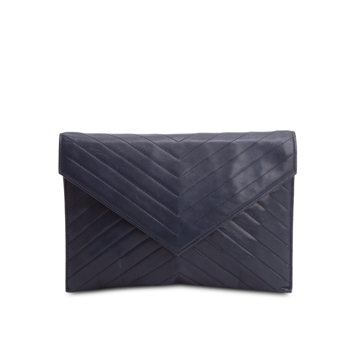 Saint Laurent Vintage Navy Lambskin Chevron Tassel Pouch