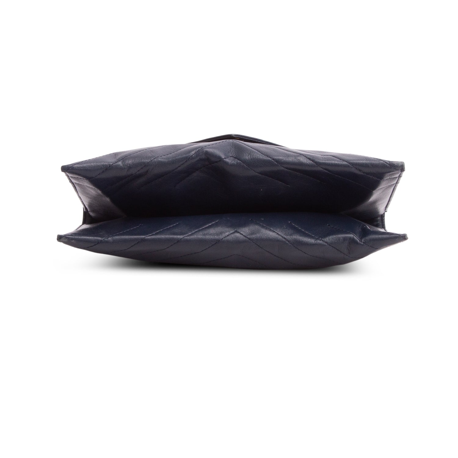 Saint Laurent Vintage Navy Lambskin Chevron Tassel Pouch
