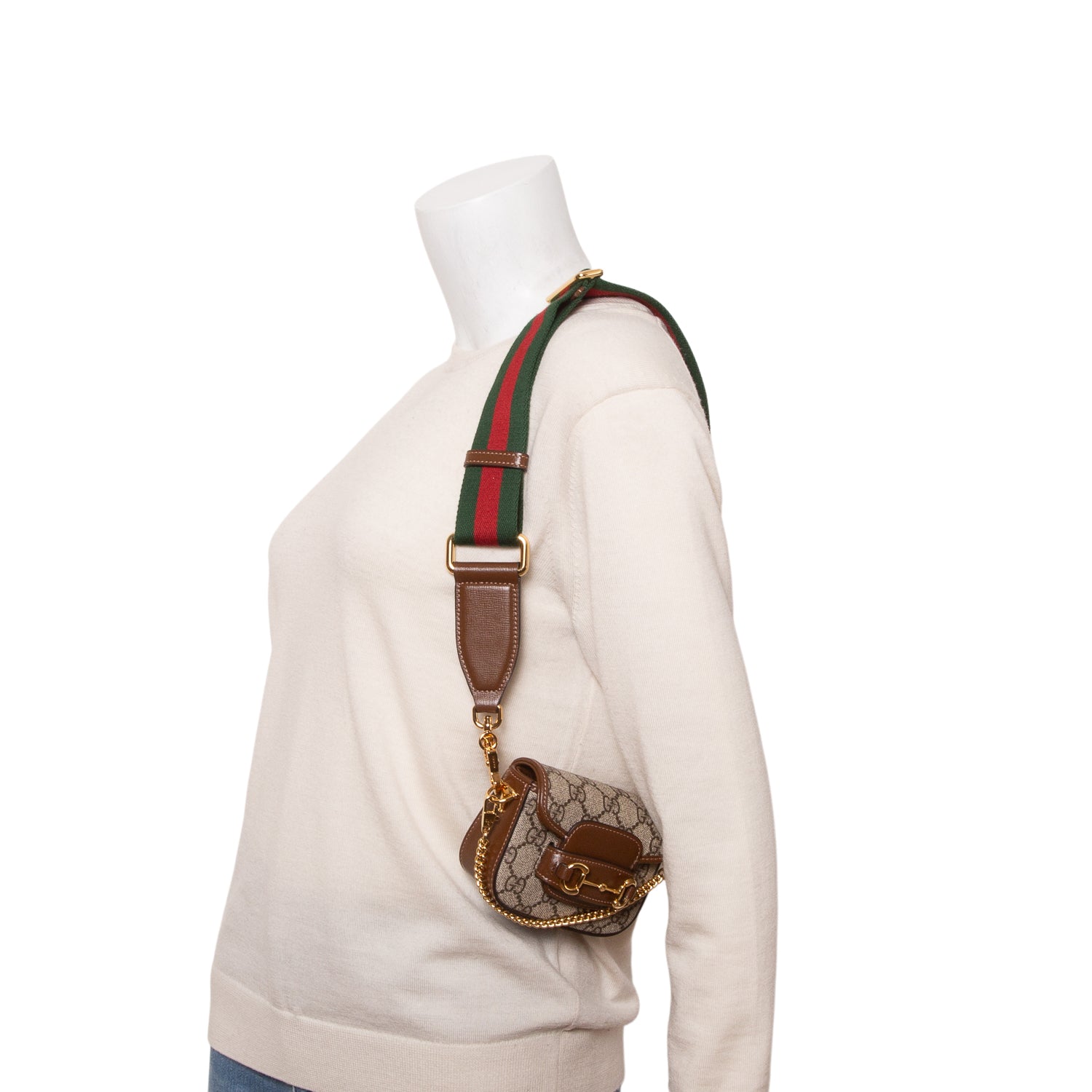 Gucci GG Supreme Monogram Azalea Calfskin Web Horsebit 1955 Wallet w/ Straps