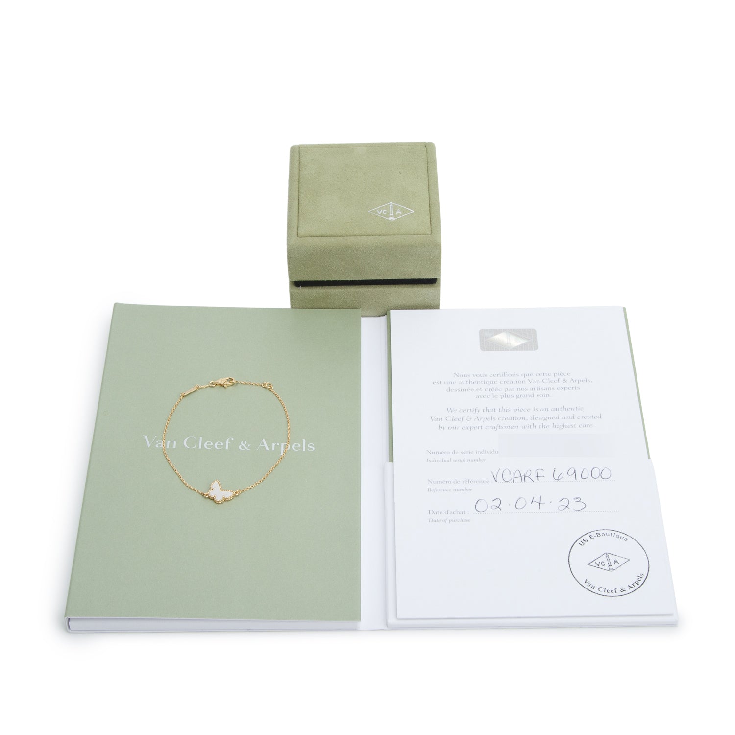 Van Cleef & Arpels 2023 18k Yellow Gold Mother of Pearl Sweet Butterflies Bracelet w/ Box & Certificate