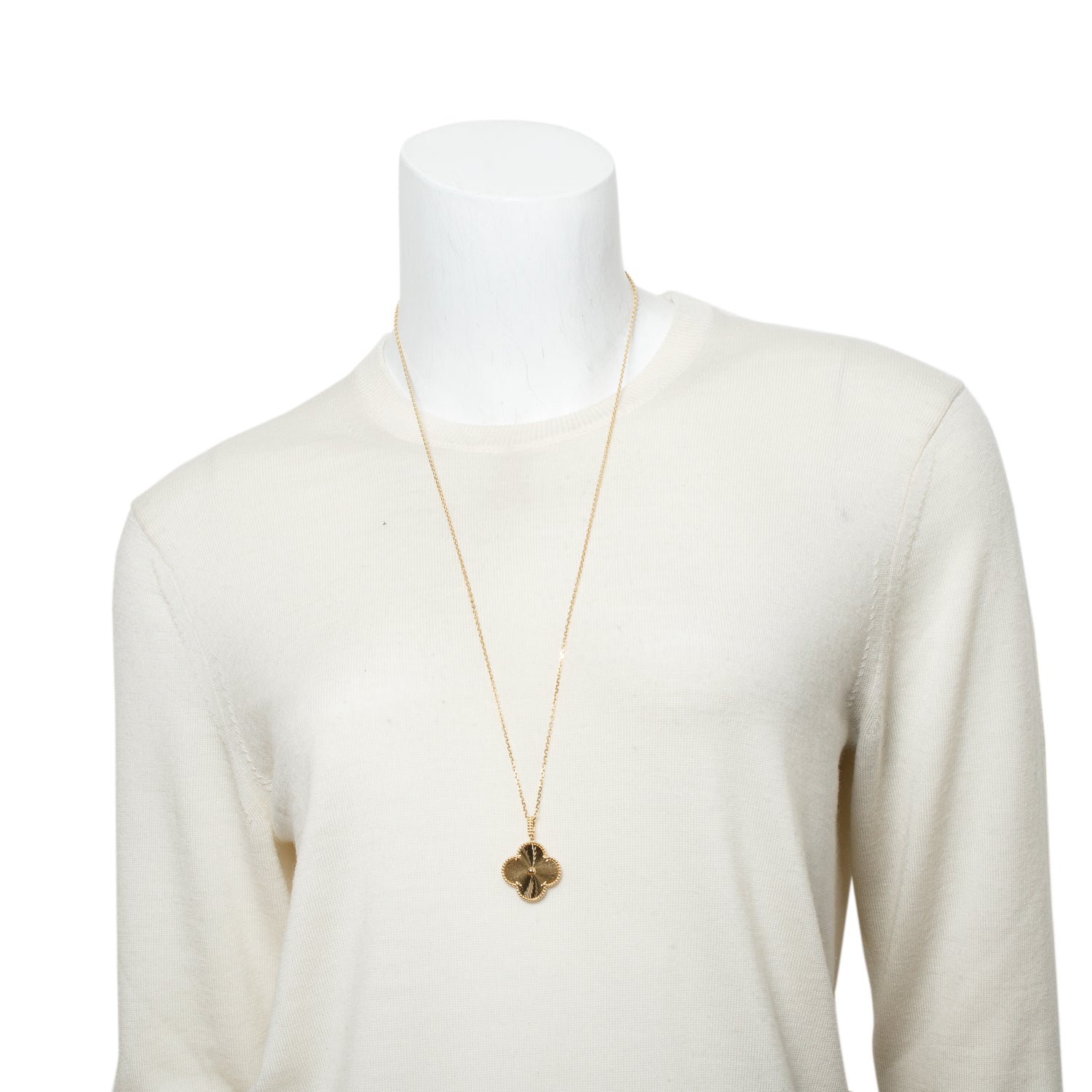 Van Cleef & Arpels 2024 18k Yellow Gold Magic Alhambra Guilloche Pendant Long Necklace w/ Box & Certificate