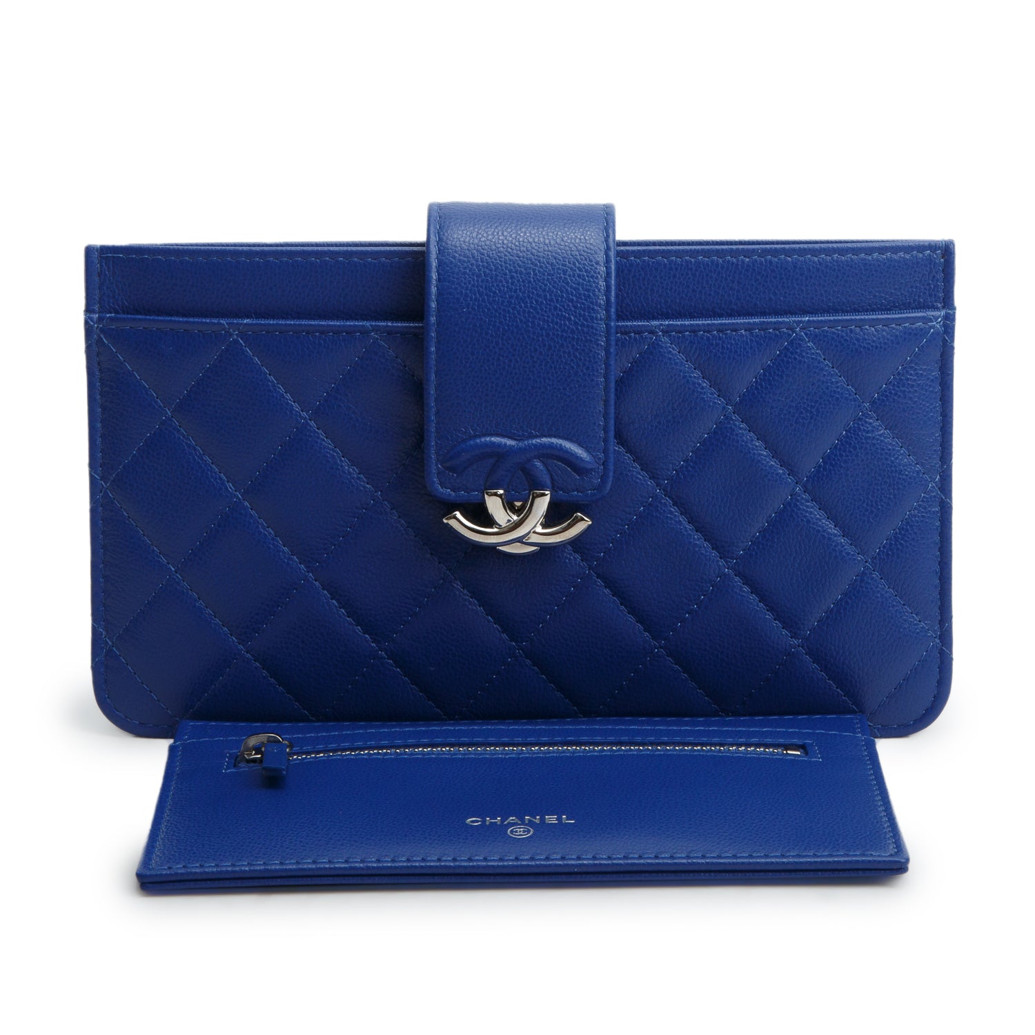 Chanel Blue Caviar Quilted Leather CC Box Wallet w/ Box & Pouch