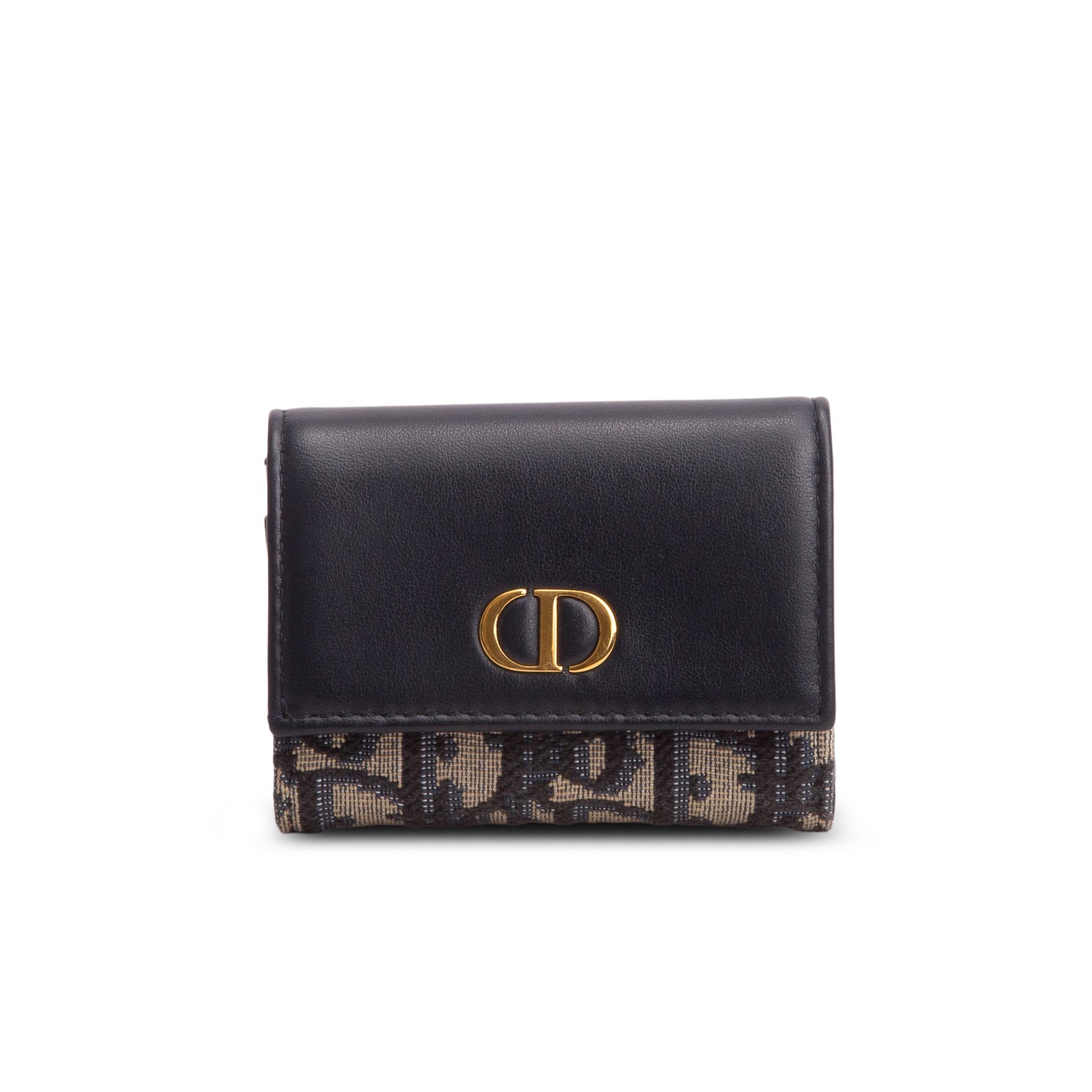 Christian Dior 2024 Navy Smooth Calfskin Oblique Jacquard 30 Montaigne Veronia Wallet w/ Box