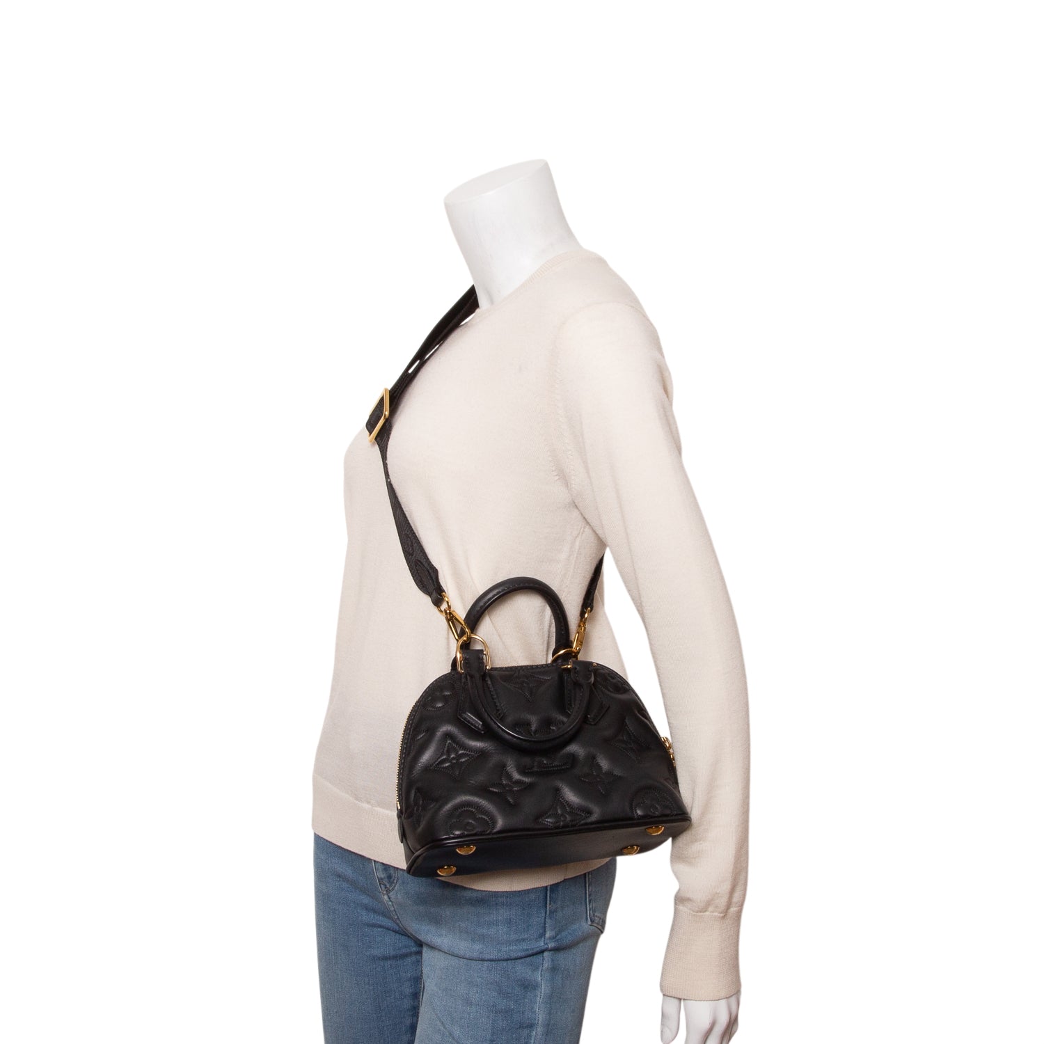 Louis Vuitton Black Calfskin Bubblegram Alma BB w/ Strap