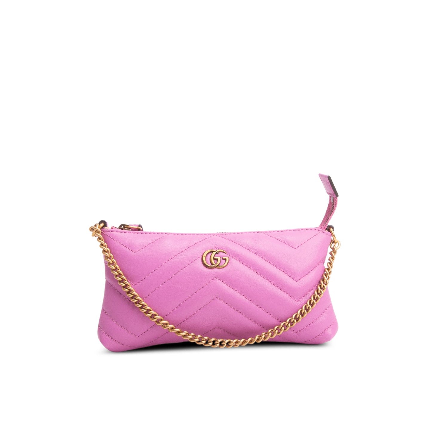 Gucci Purple Calfskin Matelasse Mini GG Marmont Chain Bag w/ Box