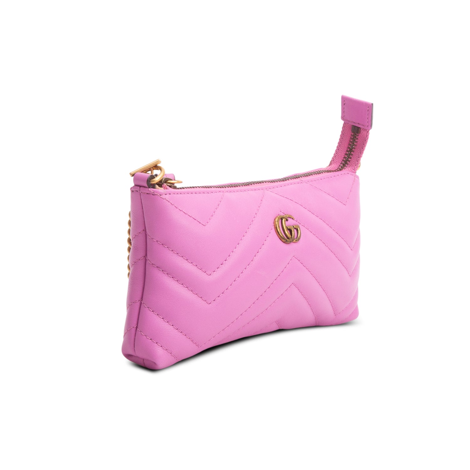 Gucci Purple Calfskin Matelasse Mini GG Marmont Chain Bag w/ Box