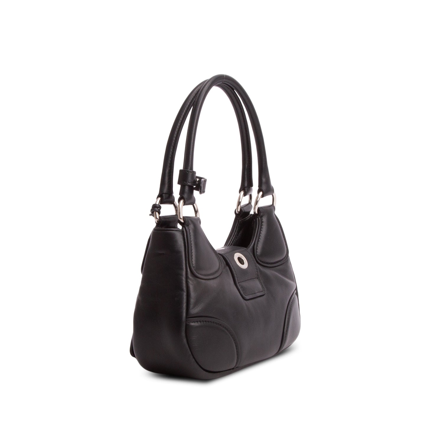 Prada Black Nappa Soft Padded Re-Edition 2002 Moon Bag w/ Strap