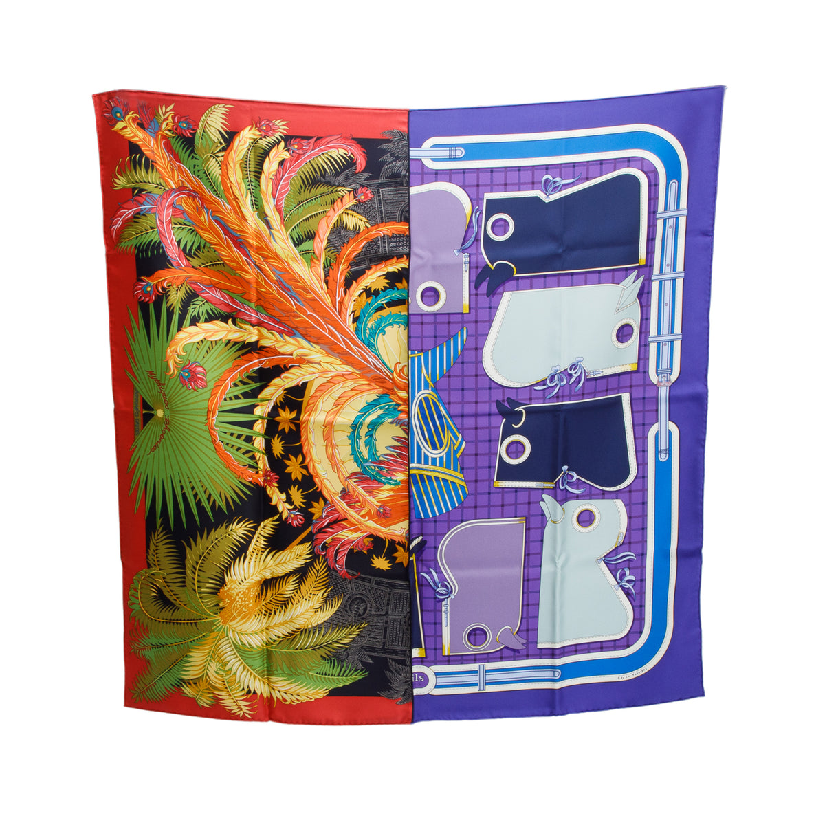 Hermes Multicolor 'Mythique Phoenix' & 'Carmails' Silk Scarf 90 w/ Box