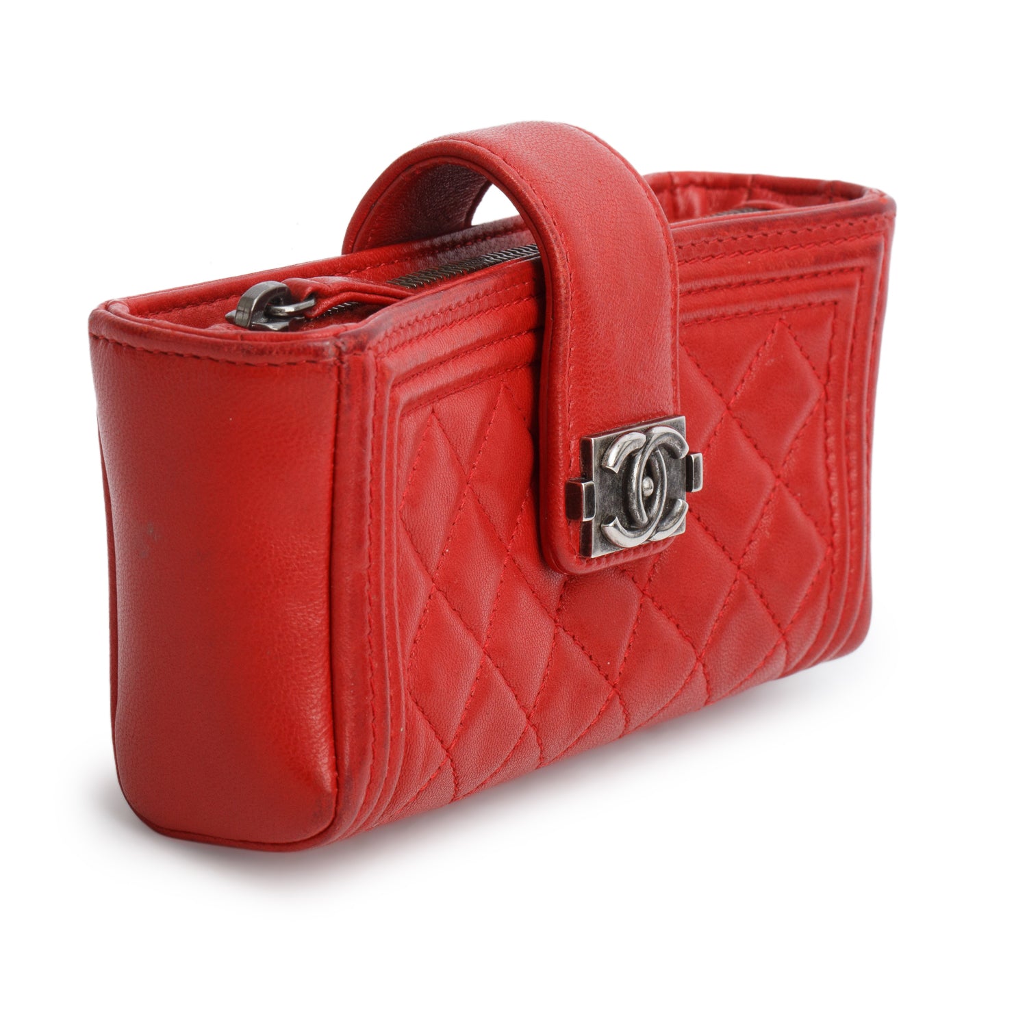 Chanel Red Lambskin Quilted Mini Phone Holder