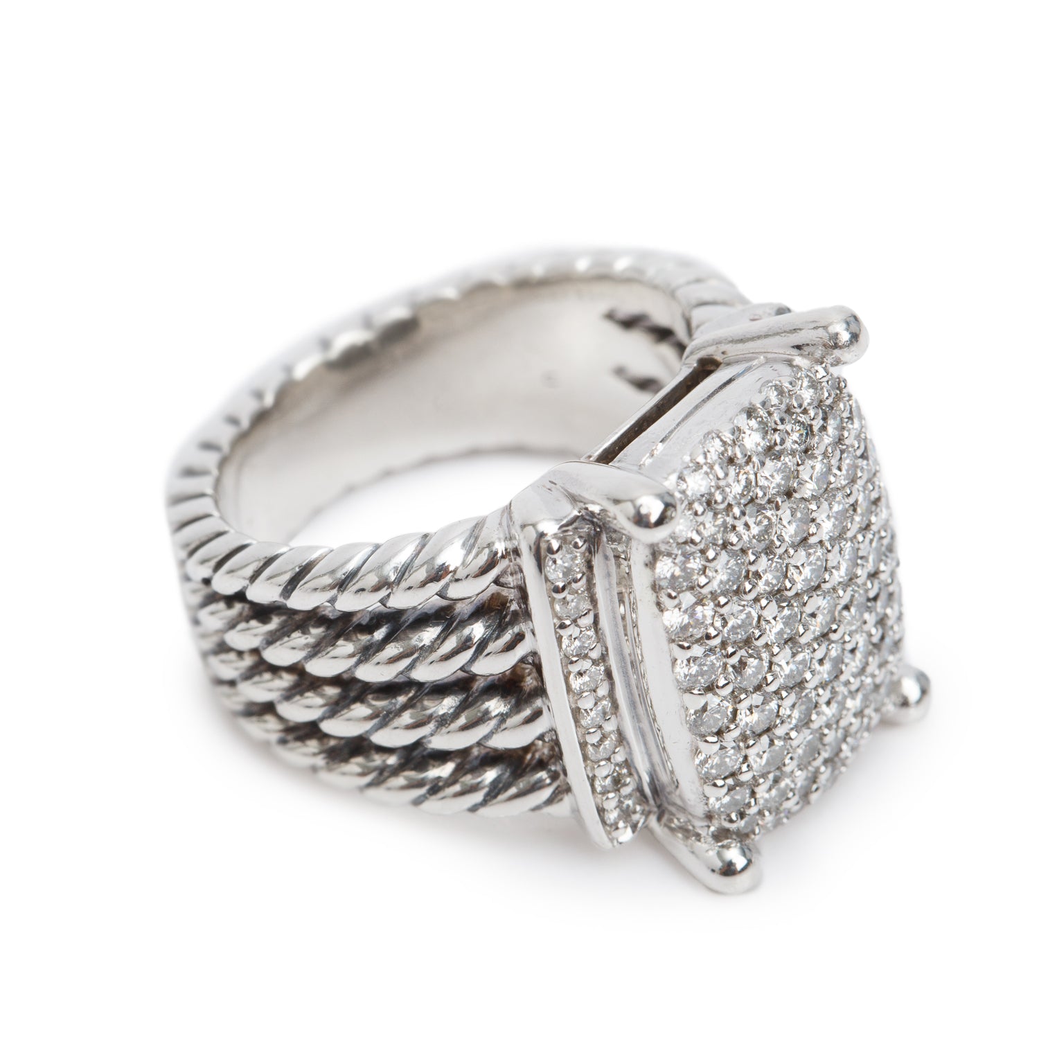 David Yurman Sterling Silver Diamond Wheaton Ring, 16.7 MM Size 5.75 w/ Box