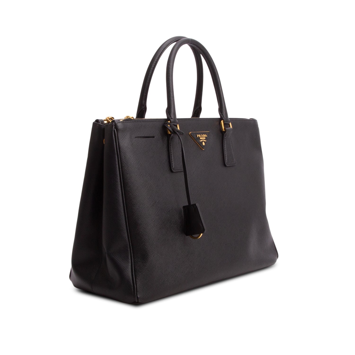 Prada Black Saffiano Lux Large Double Zip Galleria Tote