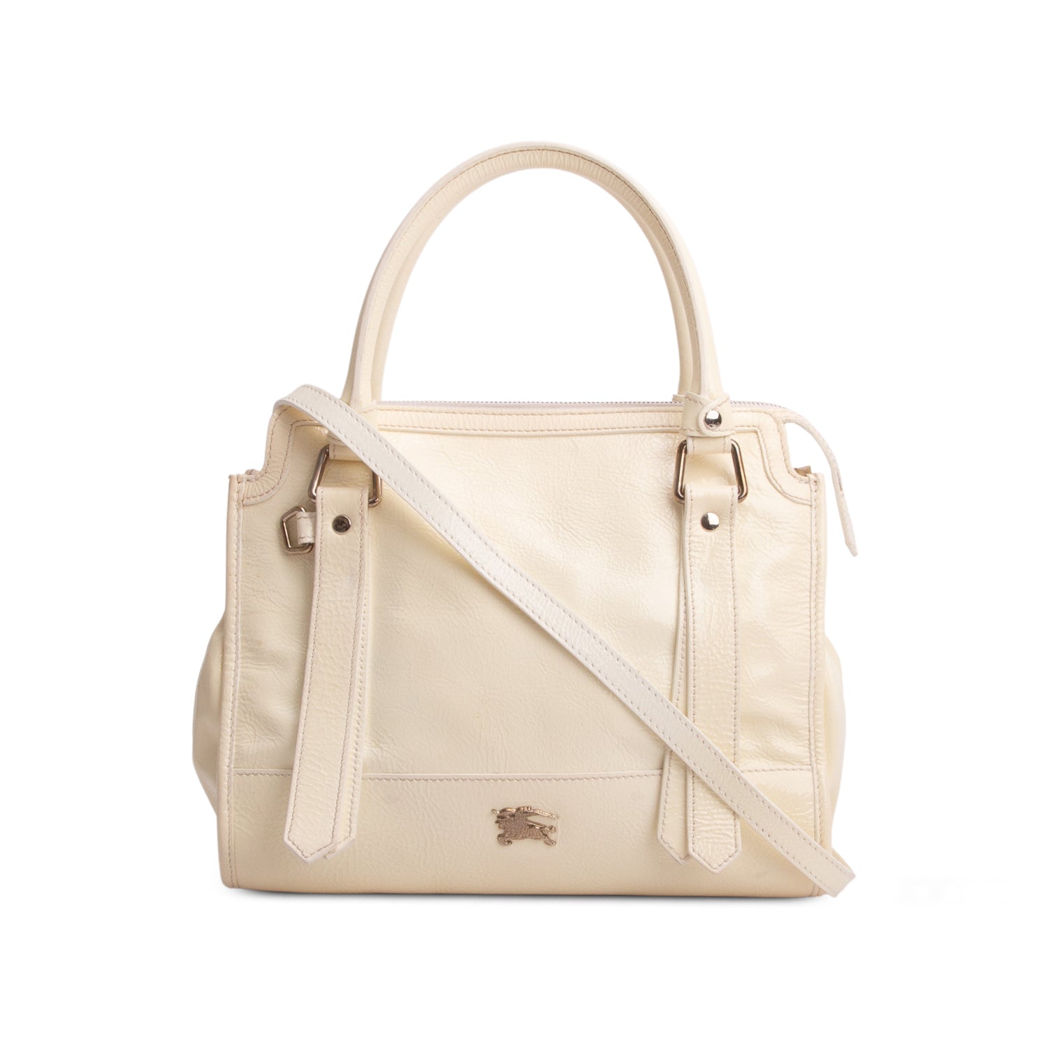 Burberry Cream Patent Leather Tote w/ Strap & Authenticity Card
