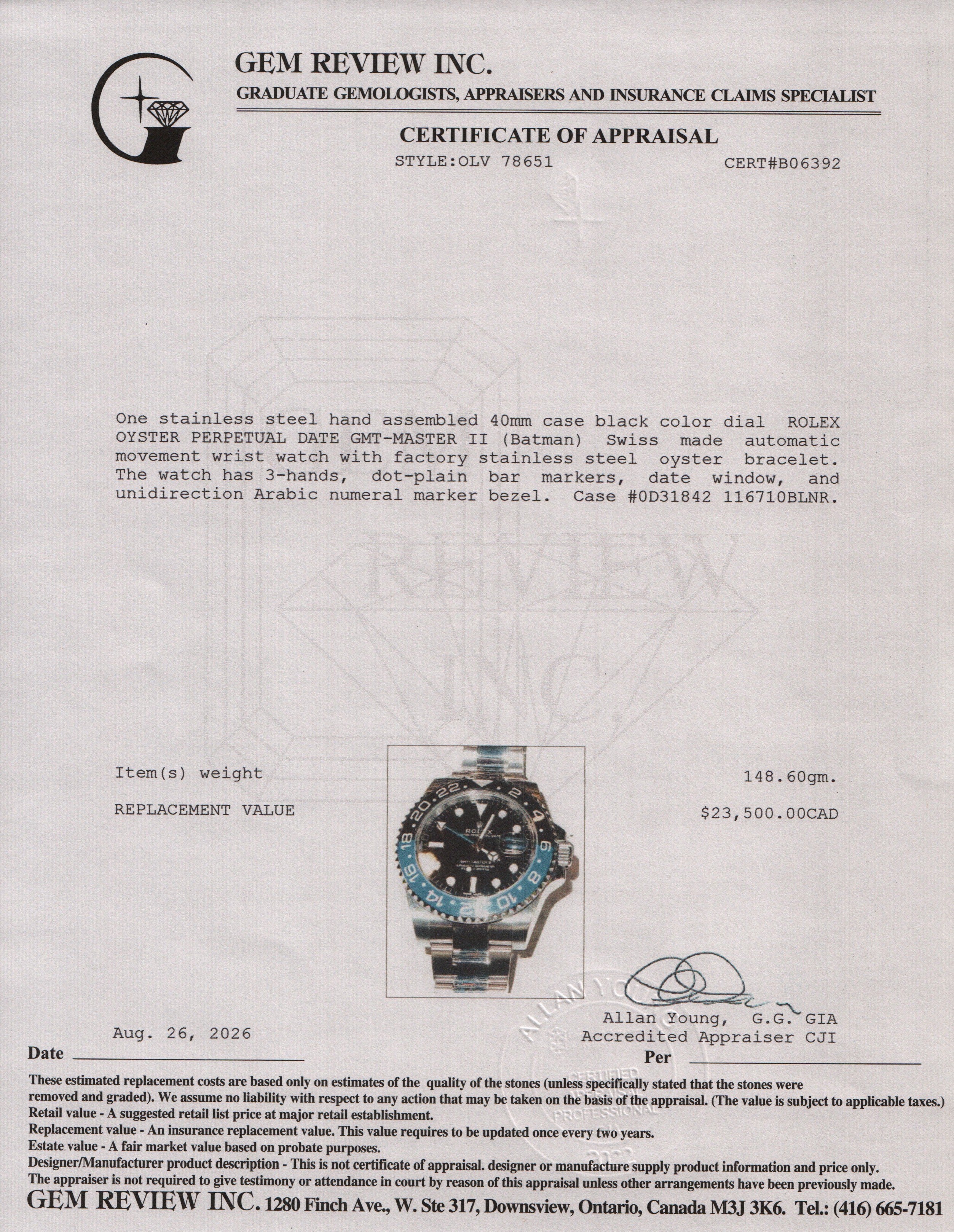 Rolex Stainless Steel GMT-Master II "Batman" 40 MM Watch 116710BLNR w/ Box & Papers