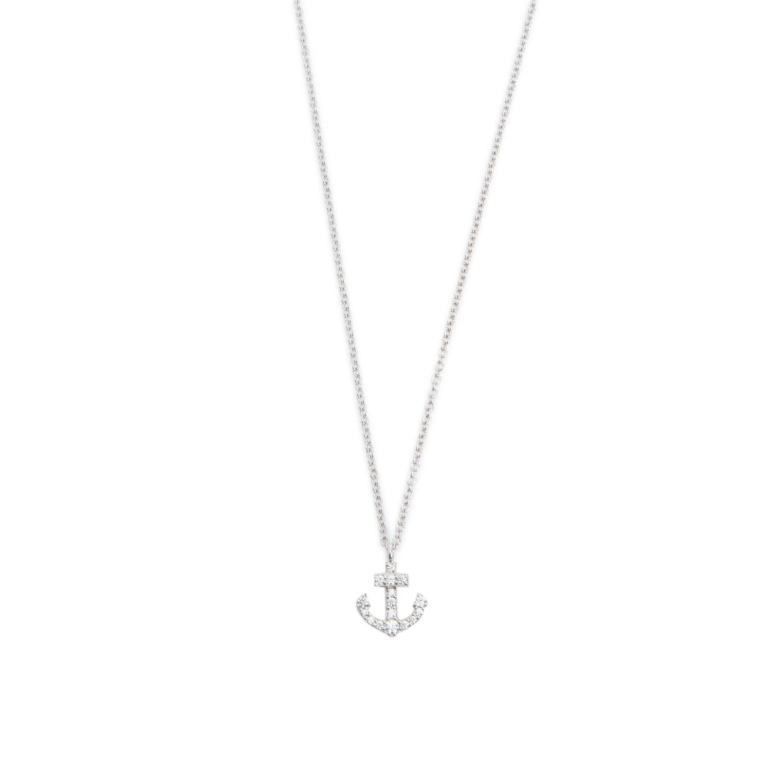 Tiffany & Co. 18k White Gold Diamond Mini Anchor Pendant Necklace w/ Box