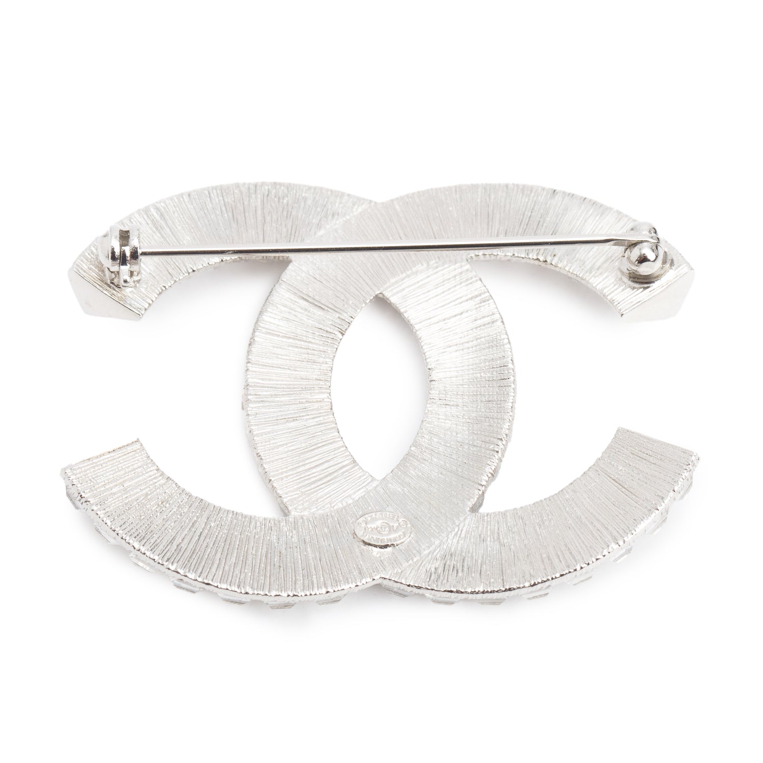 Chanel 2020 Palladium Plated Strass Large CC Brooch