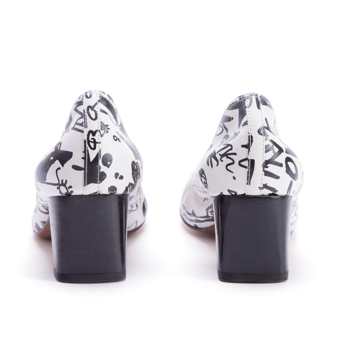 Lanvin White Calfskin Graffiti Ballerina Heels, Women's Size 37.5 w/ Box