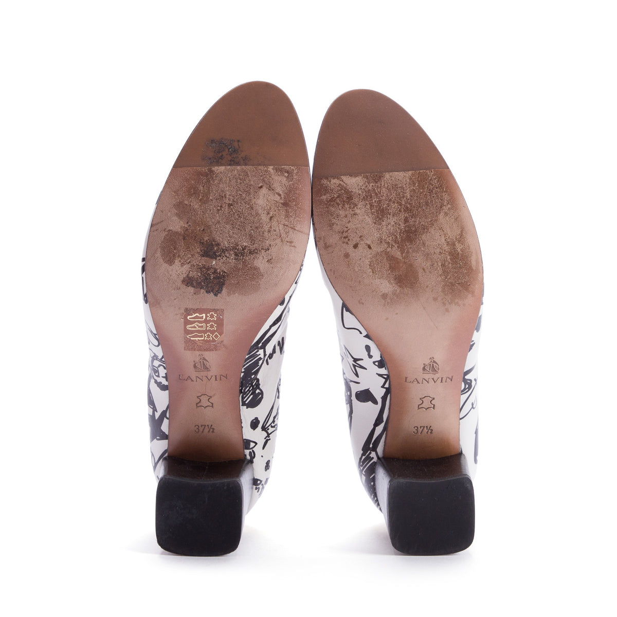 Lanvin White Calfskin Graffiti Ballerina Heels, Women's Size 37.5 w/ Box