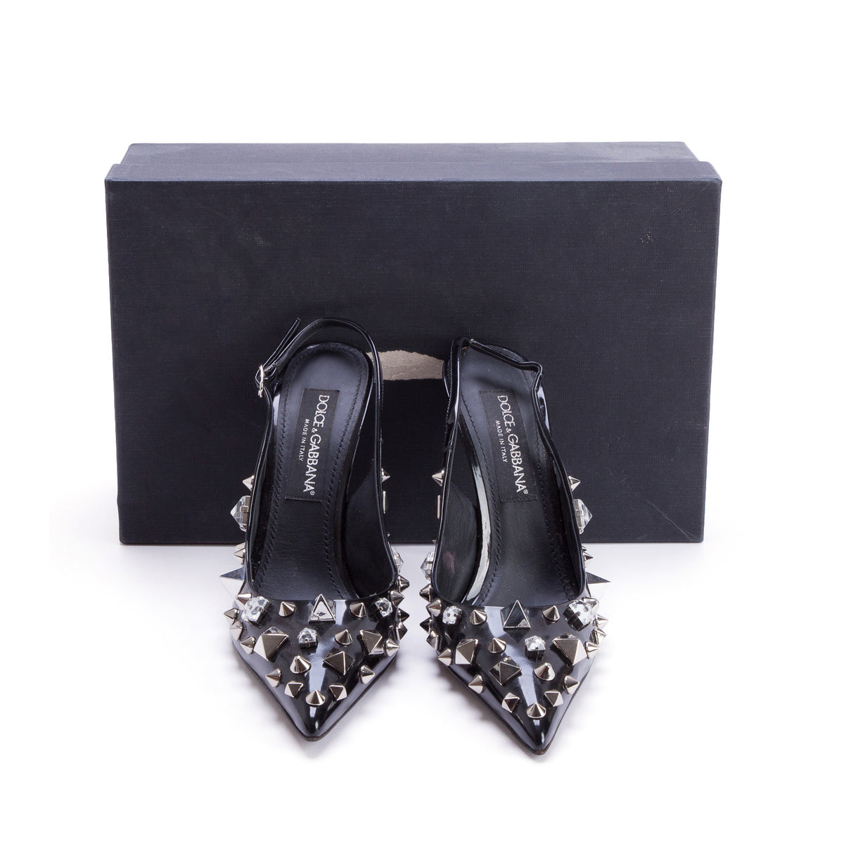 Dolce & Gabbana Black Patent Leather Spike Crystal Pumps, Women's Size 40 w/ Box