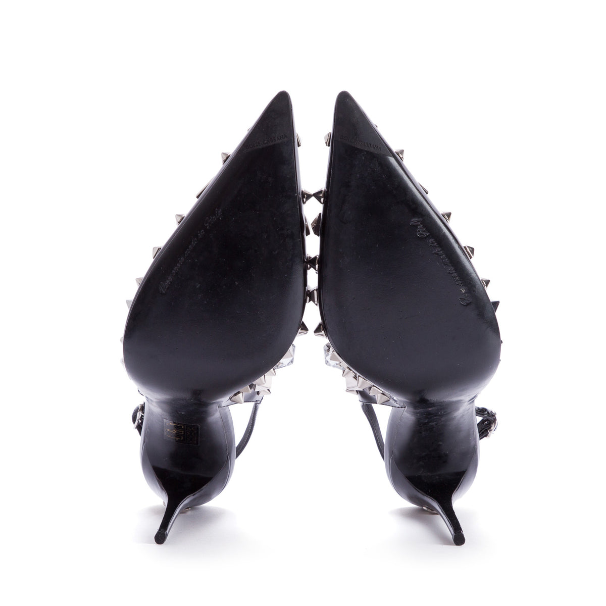 Dolce & Gabbana Black Patent Leather Spike Crystal Pumps, Women's Size 40 w/ Box
