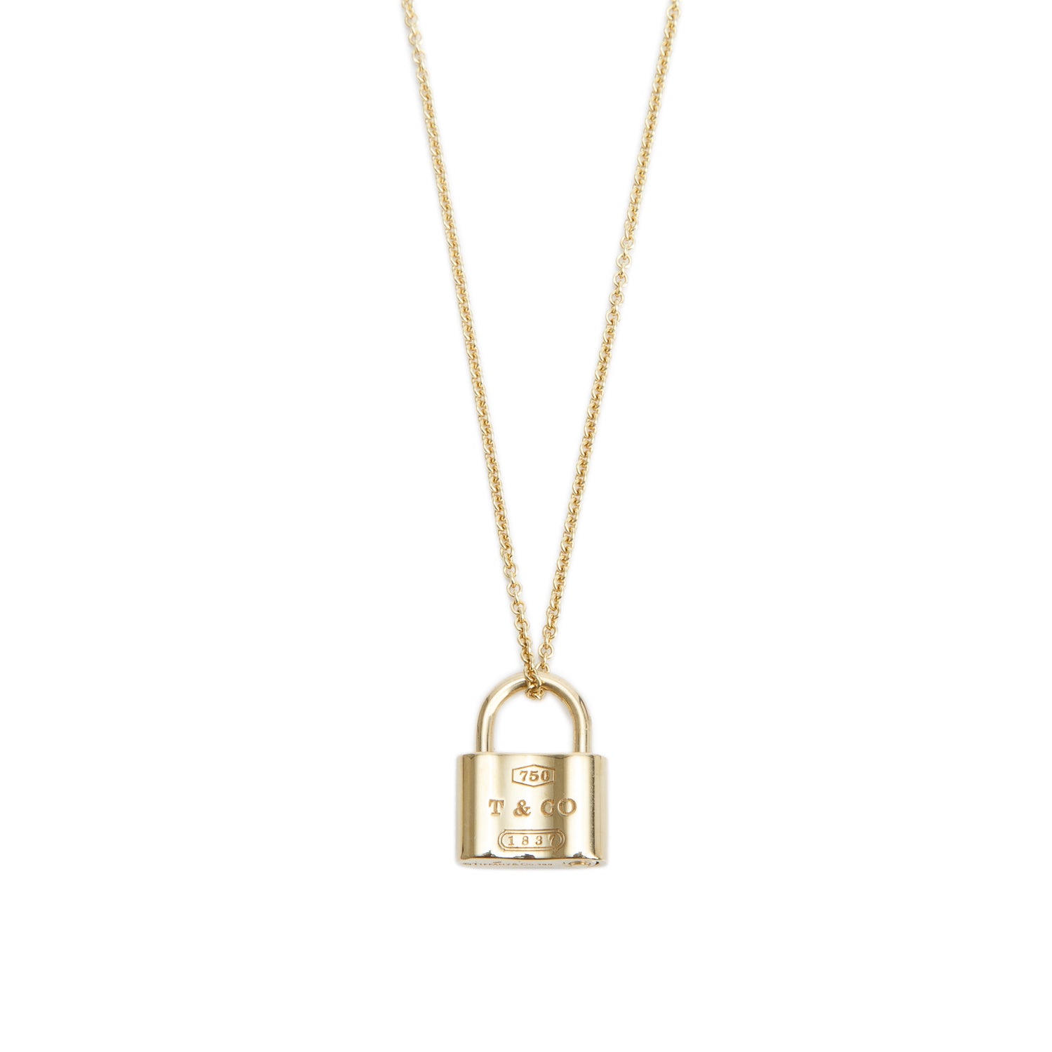 Tiffany & Co. 18k Yellow Gold 1837 Padlock Pendant Necklace w/ Box