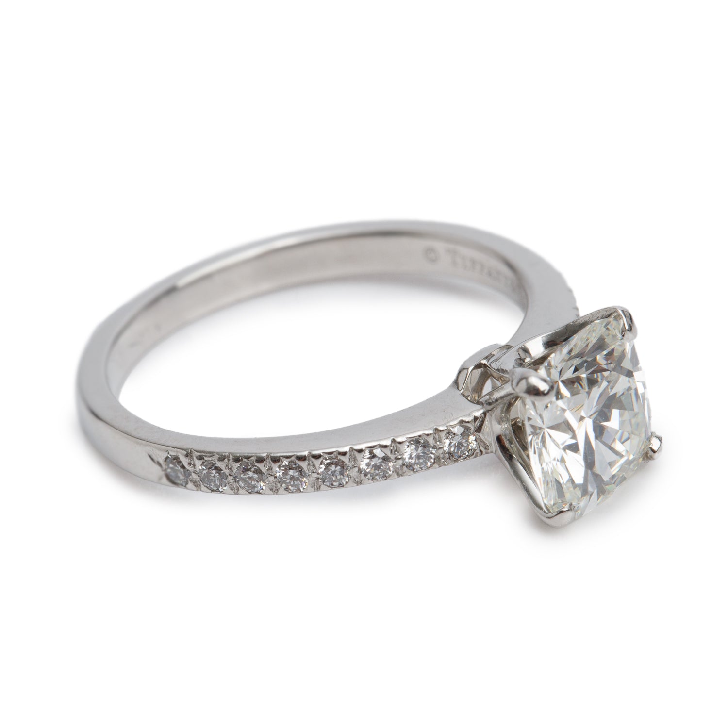 Tiffany & Co. Platinum 1.51 ct. Cushion Cut Diamond Engagement Ring, Size 6 w/ Box & Paperwork