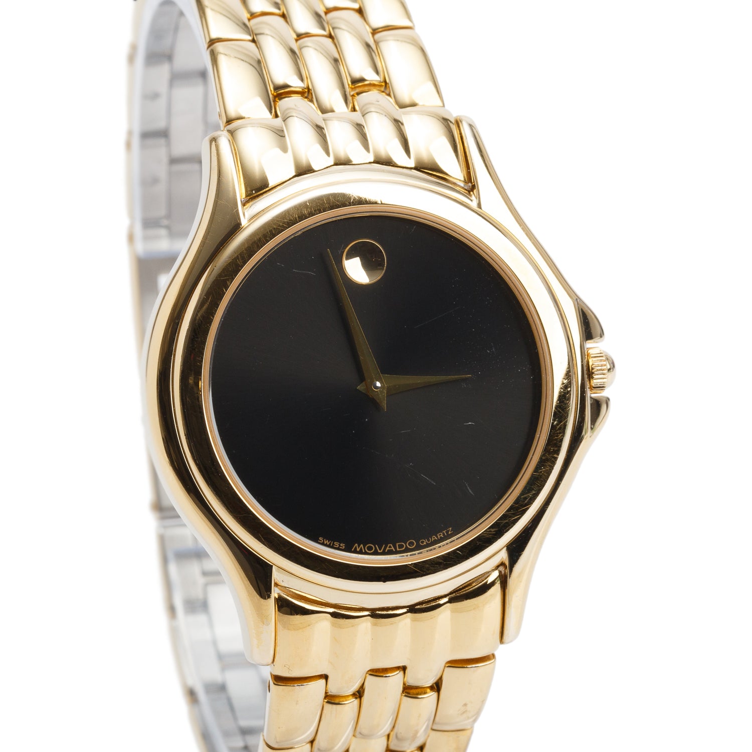 Movado Gold Plated Stainless Steel Museum 35 MM Quartz Watch Black Dial